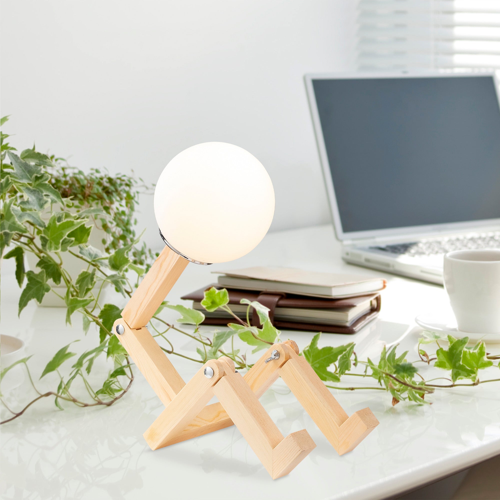 Candeeiro de Mesa Moderna de Madeira, Cor Natural, 15 x 17 x 56 cm | Soquete E27, Máx. 40 W, Cabo de 200 cm | Design de Cabana Rústica, Elegante e Funcional