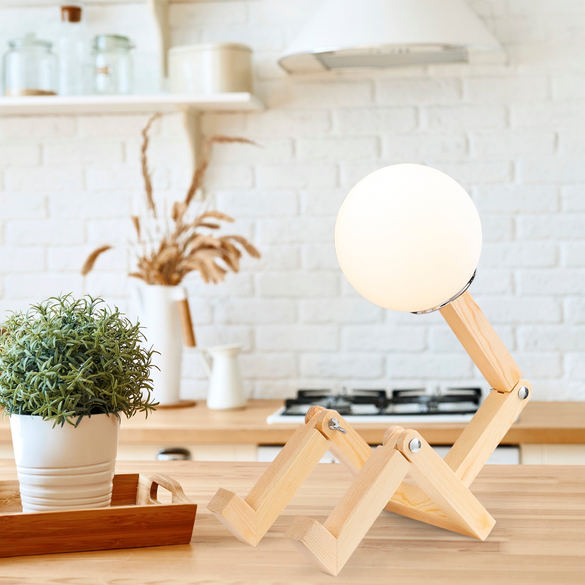 Candeeiro de Mesa Moderna de Madeira, Cor Natural, 15 x 17 x 56 cm | Soquete E27, Máx. 40 W, Cabo de 200 cm | Design de Cabana Rústica, Elegante e Funcional