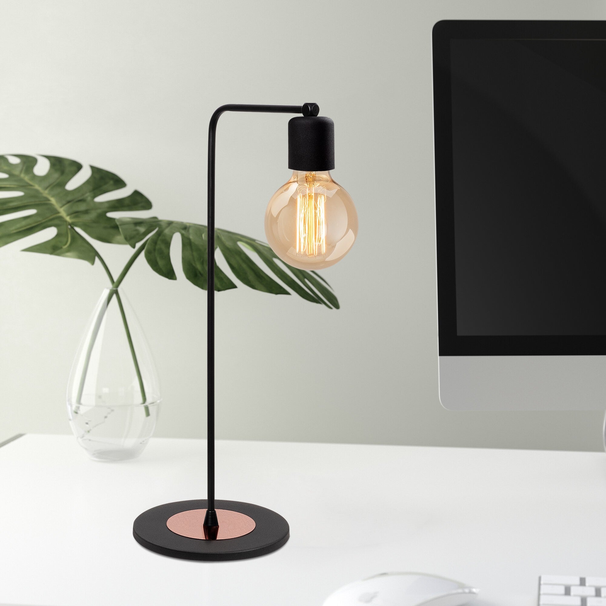 Candeeiro de Mesa Industrial, Preta e Cobre, 52 cm de Altura, 17 cm de Diâmetro | Corpo em Metal, Soquete E27, 40 W Máx., Cabo de 200 cm | Iluminação Elegante para Espaços Modernos