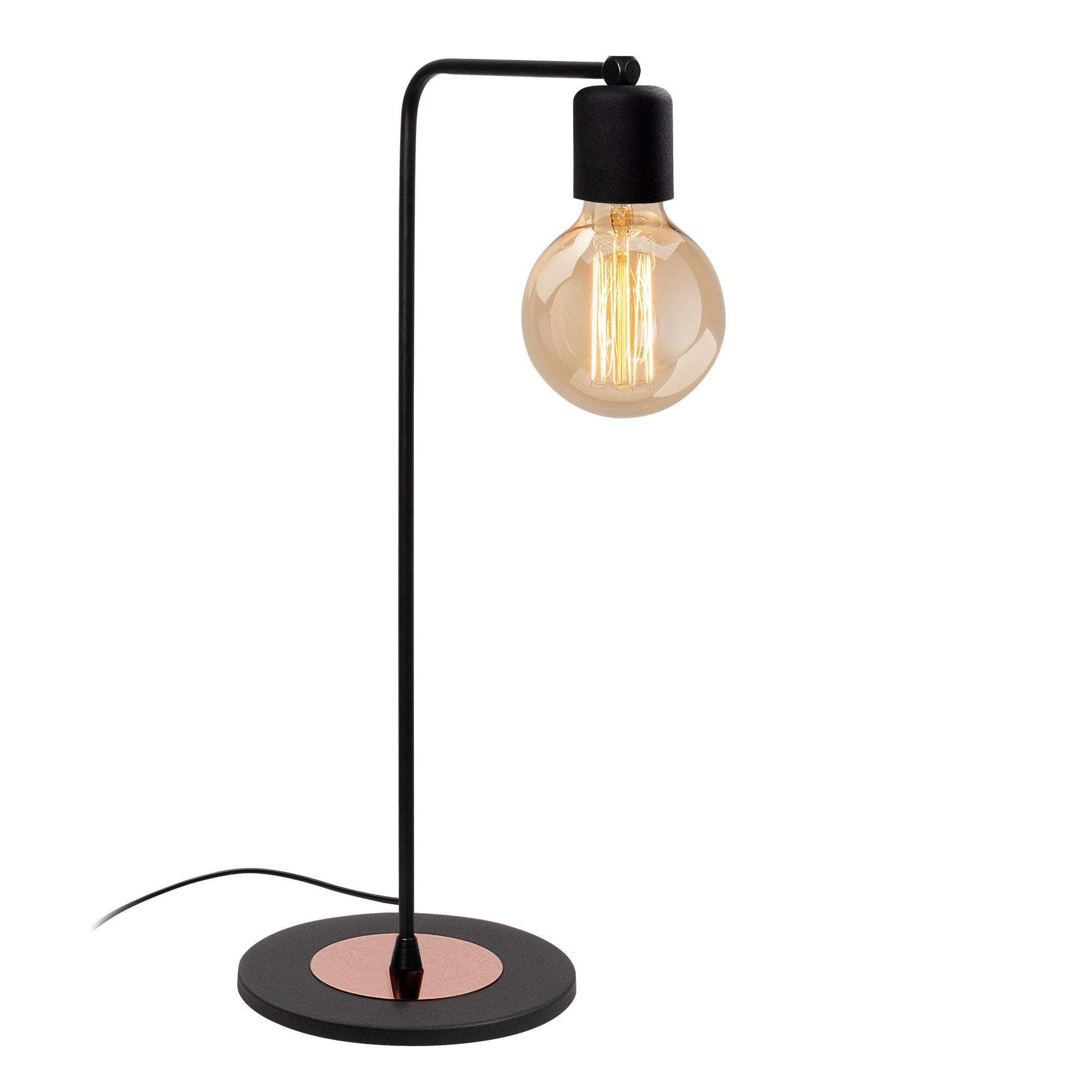 Candeeiro de Mesa Industrial, Preta e Cobre, 52 cm de Altura, 17 cm de Diâmetro | Corpo em Metal, Soquete E27, 40 W Máx., Cabo de 200 cm | Iluminação Elegante para Espaços Modernos