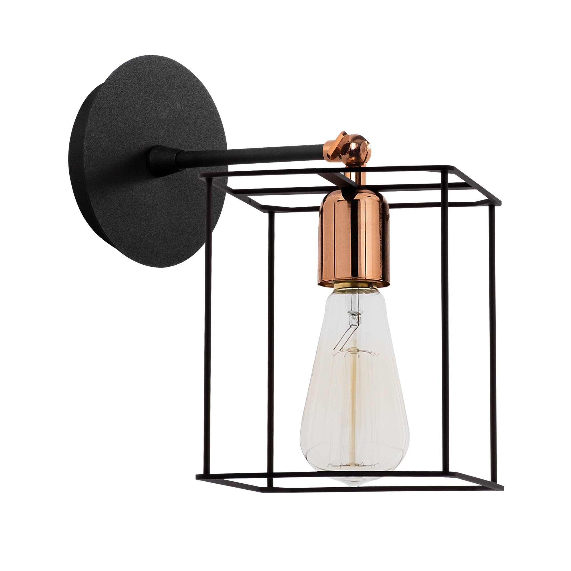 Candeeiro de Parede Industrial, Preto e Bronze, 15 cm de Diâmetro, 23 cm de Altura | Corpo em Metal, Soquete E27, Máx. 40 W | Iluminação Elegante para Espaços Modernos