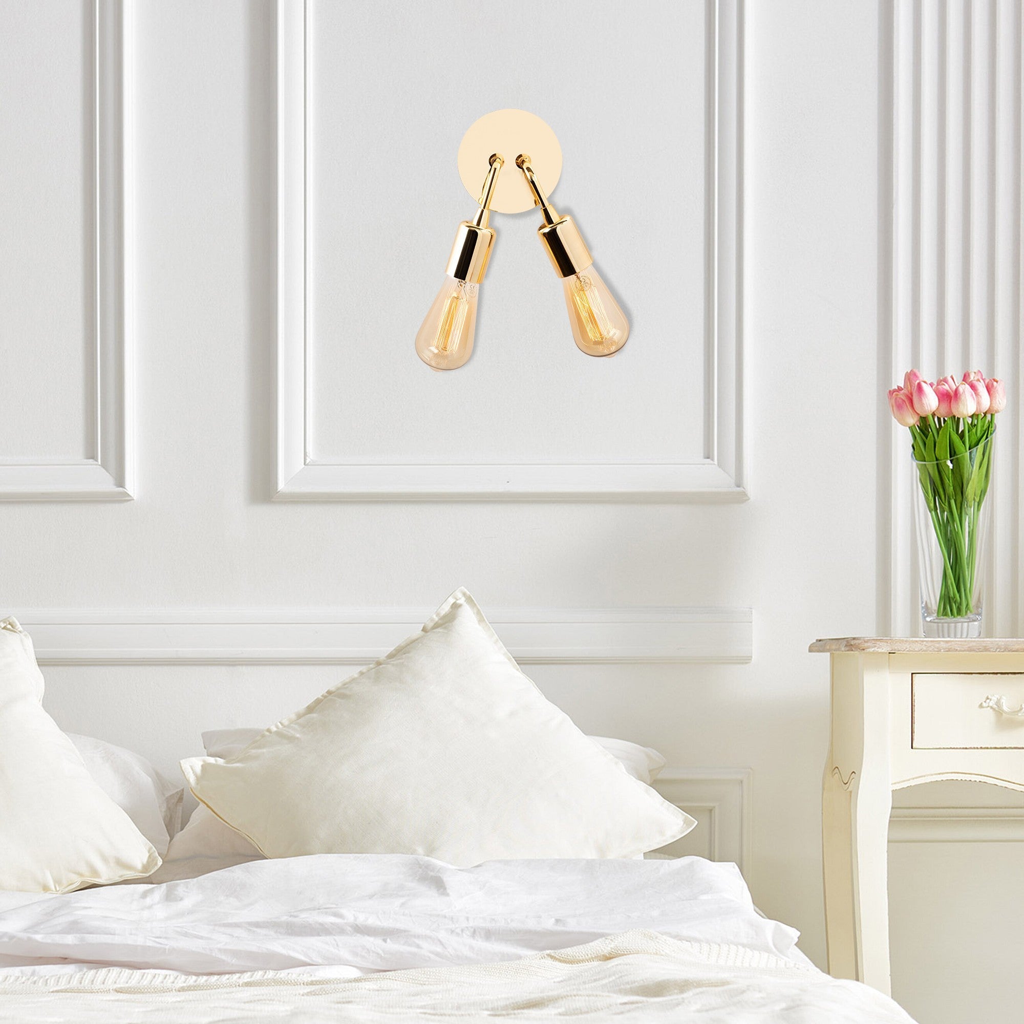Candeeiro de Parede Elegante Dourada, Corpo de Metal, 14 cm de Diâmetro, 20 cm de Altura | 2 x E27 Máx. 40 W, IP20 | Design Glamour Moderno para Decoração de Casa com Estilo