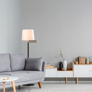 Candeeiro de Pé Escandinava, Corpo em Metal Preto, 120 cm de Altura, Base em Tecido de Algodão, Soquete E27, Cabo de 350 cm | Iluminação Elegante e Funcional para Espaços Modernos