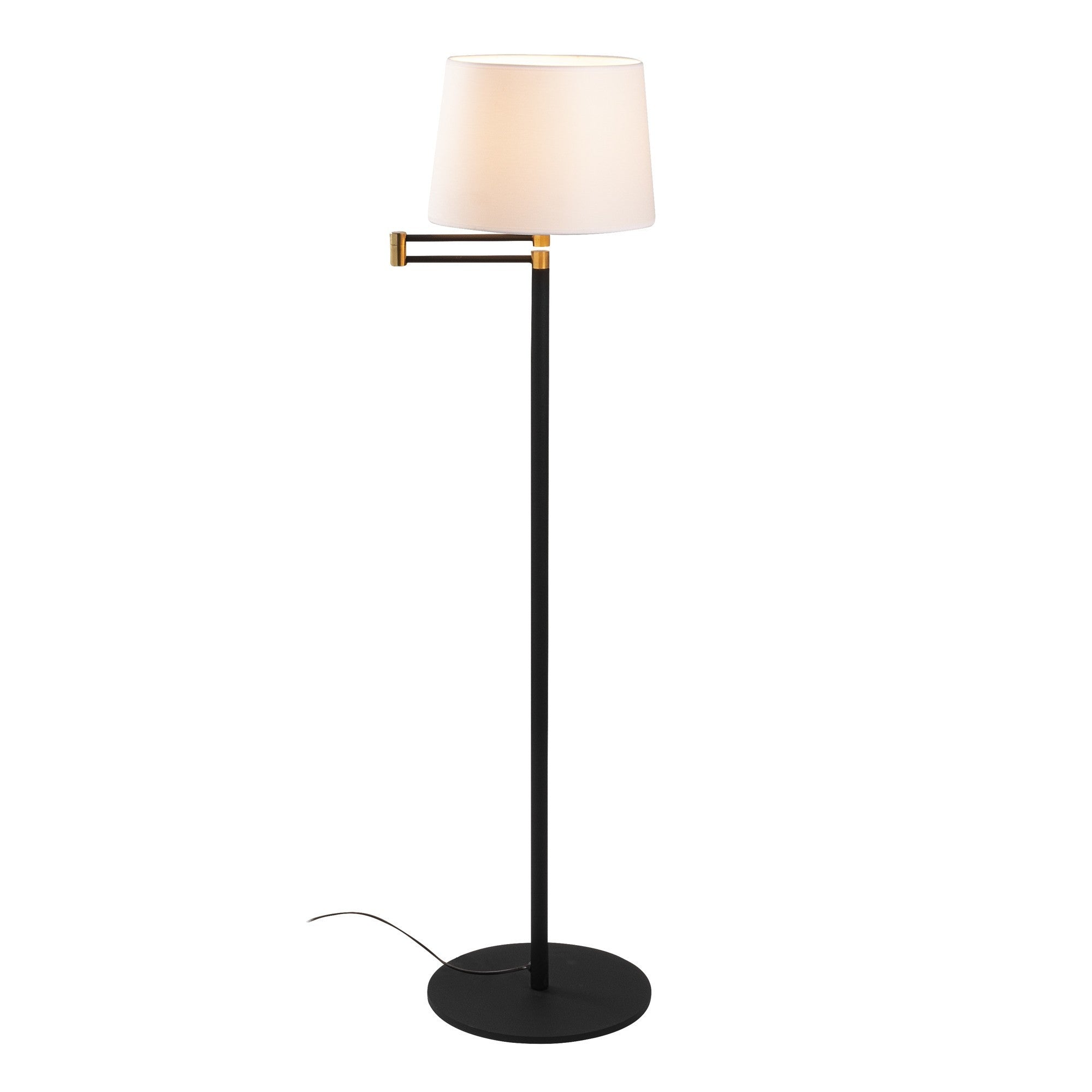 Candeeiro de Pé Escandinava, Corpo em Metal Preto, 120 cm de Altura, Base em Tecido de Algodão, Soquete E27, Cabo de 350 cm | Iluminação Elegante e Funcional para Espaços Modernos