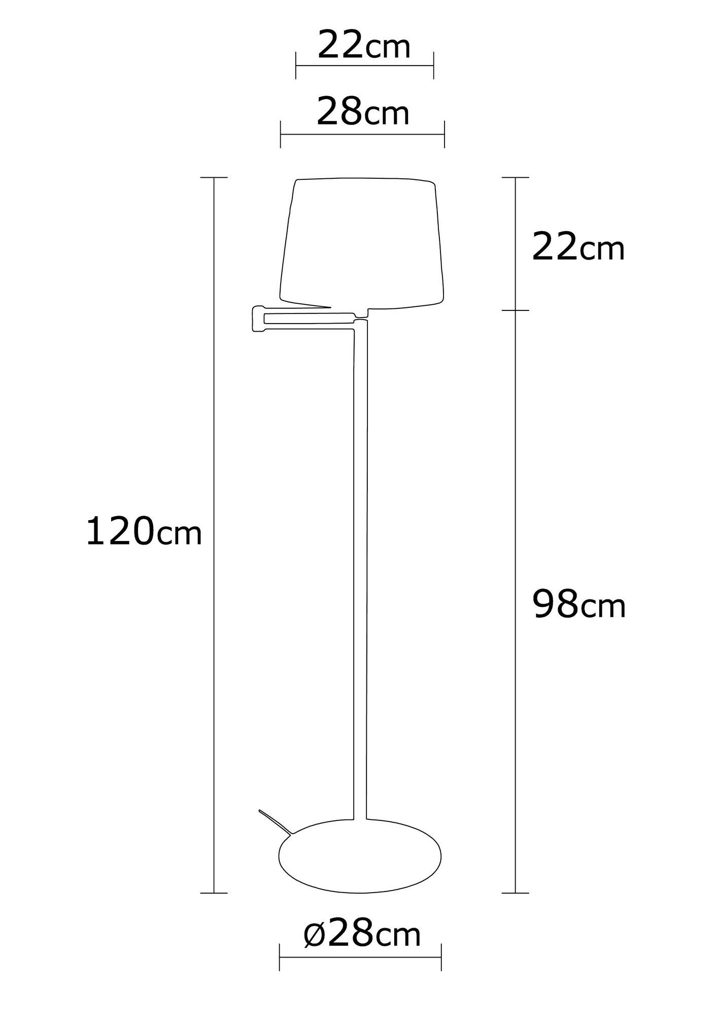 Candeeiro de Pé Escandinava, Corpo em Metal Preto, 120 cm de Altura, Base em Tecido de Algodão, Soquete E27, Cabo de 350 cm | Iluminação Elegante e Funcional para Espaços Modernos