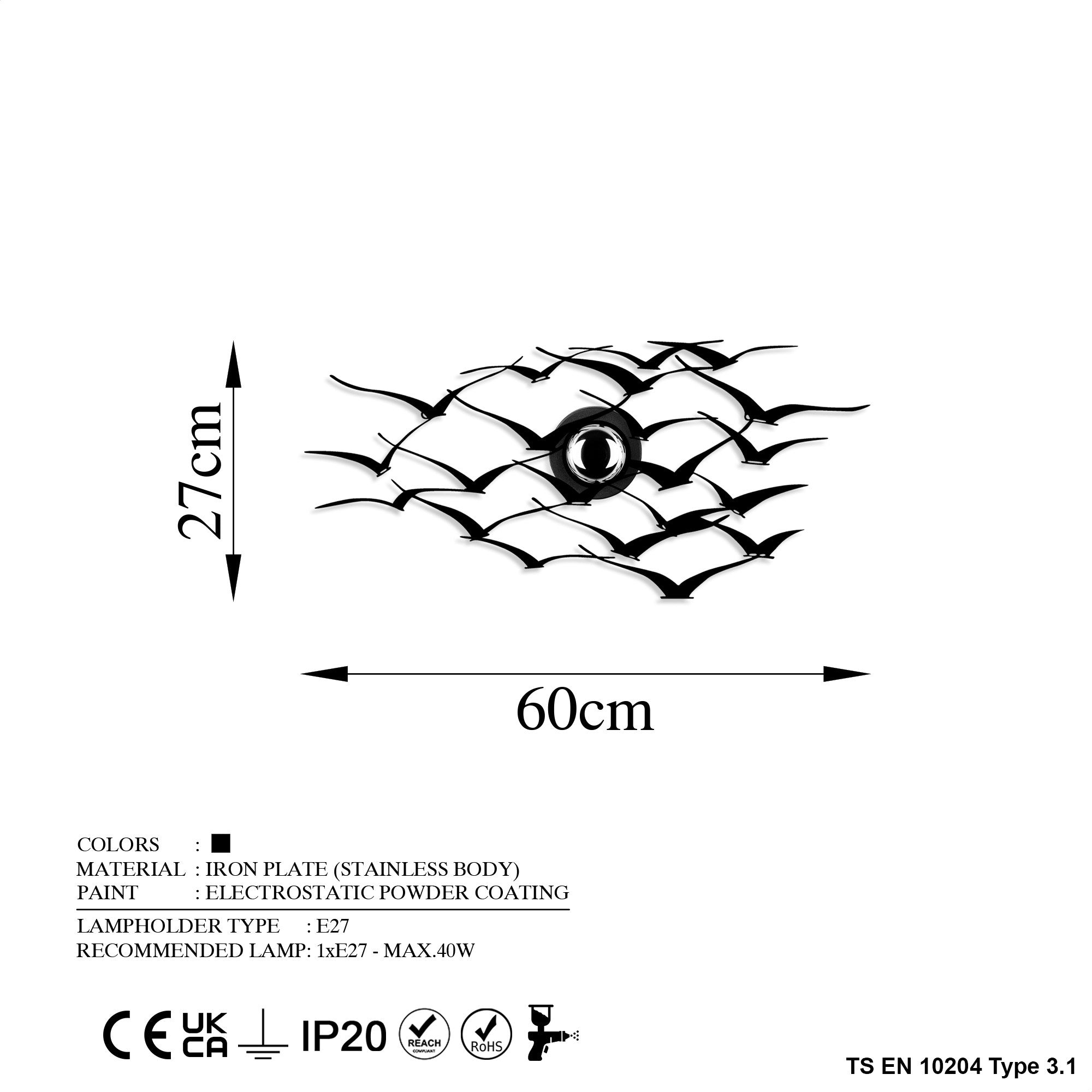 Candeeiro de Parede-Flying Birds-Preto