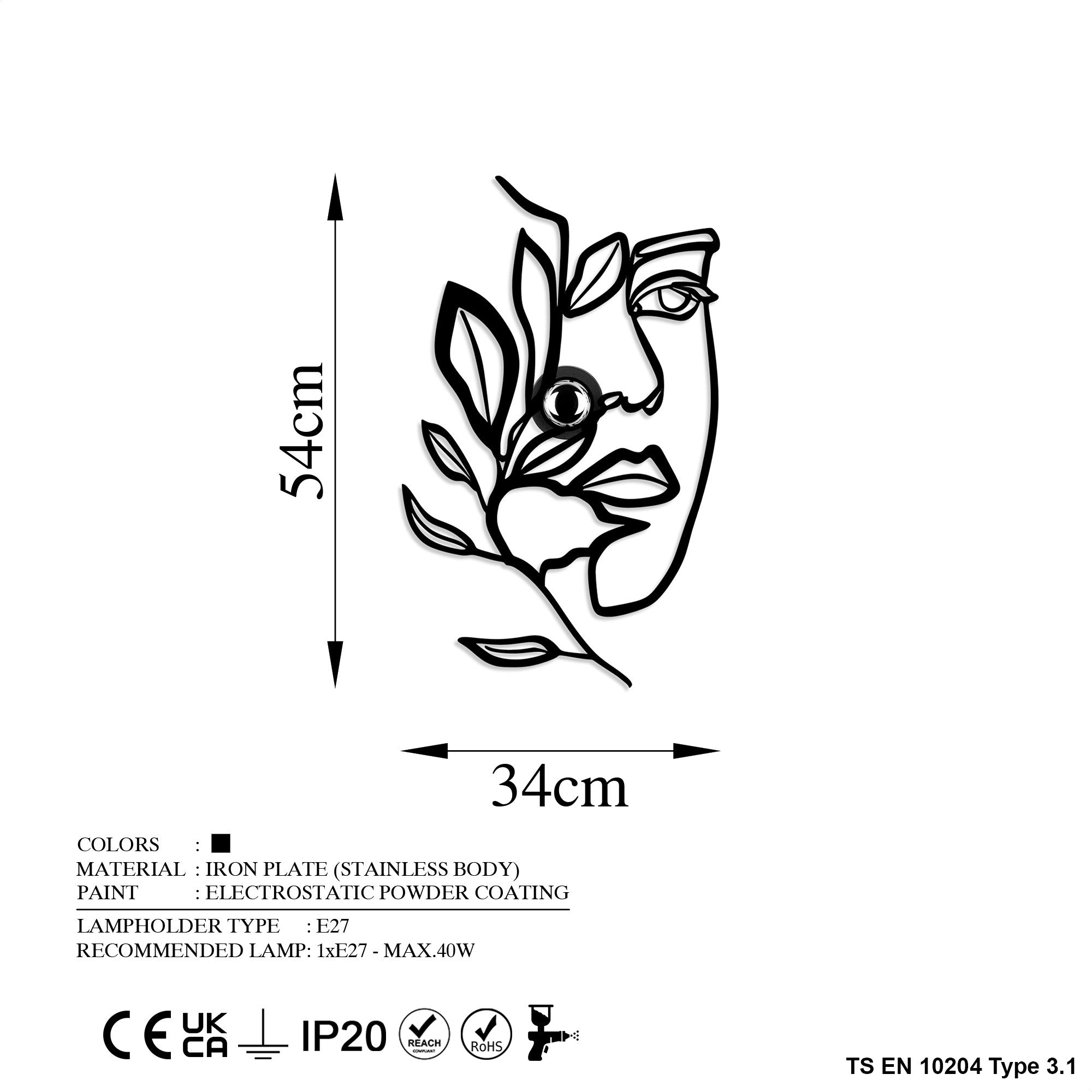 Candeeiro de Parede-Flower-Preto