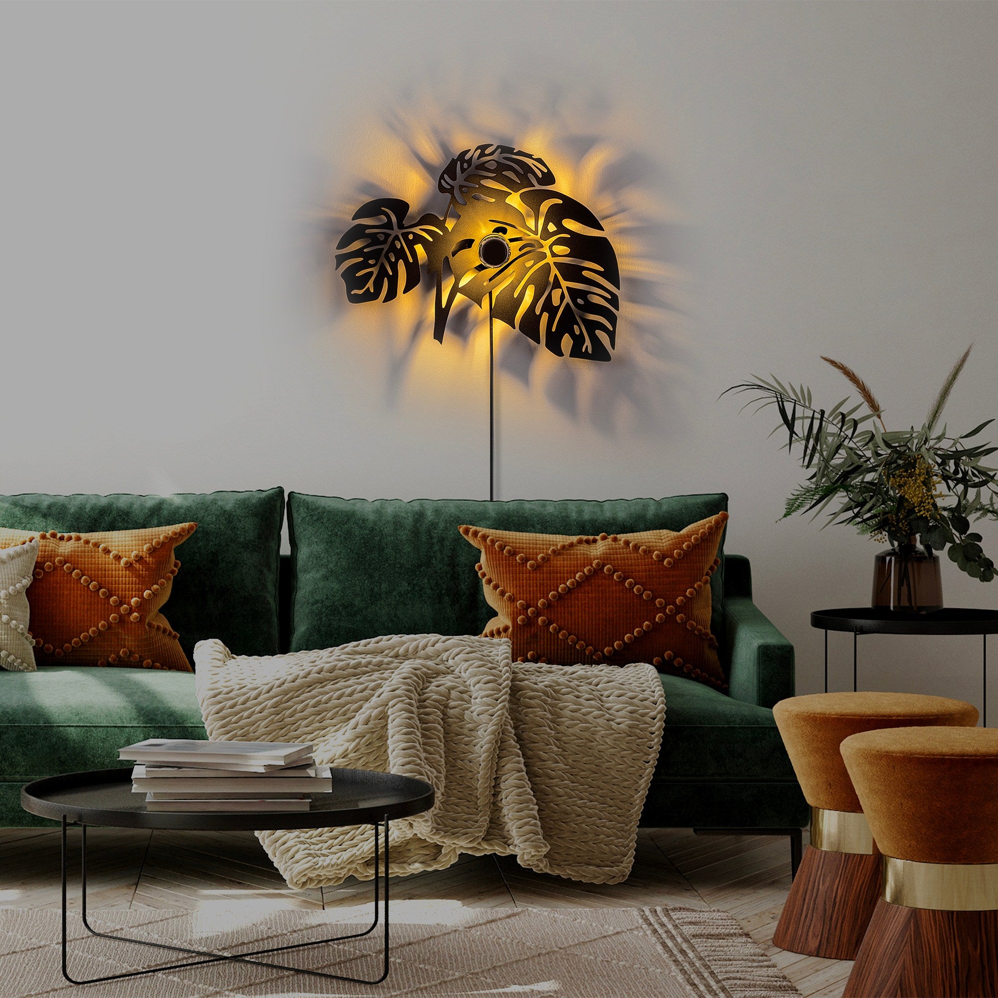 Candeeiro de Parede-Leaves-Preto