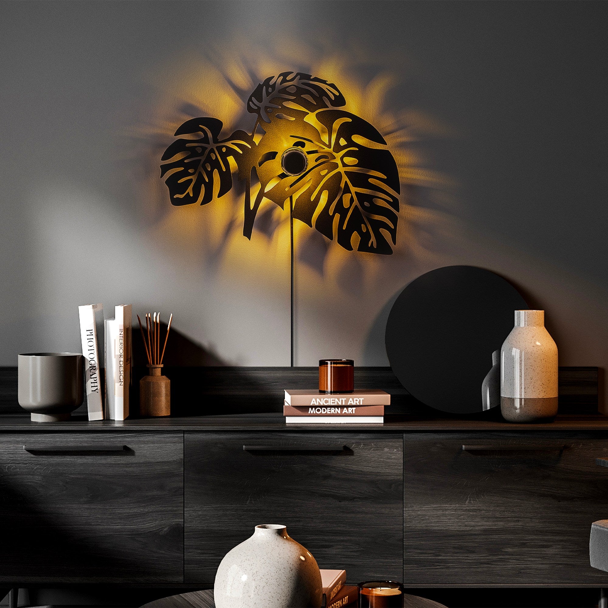 Candeeiro de Parede-Leaves-Preto