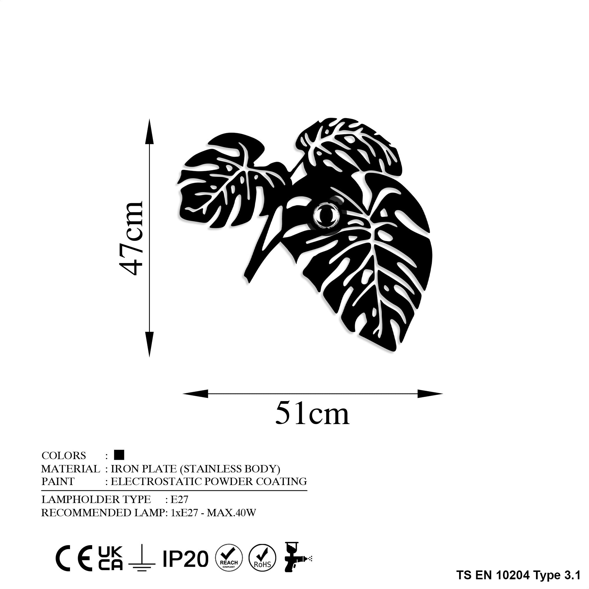 Candeeiro de Parede-Leaves-Preto