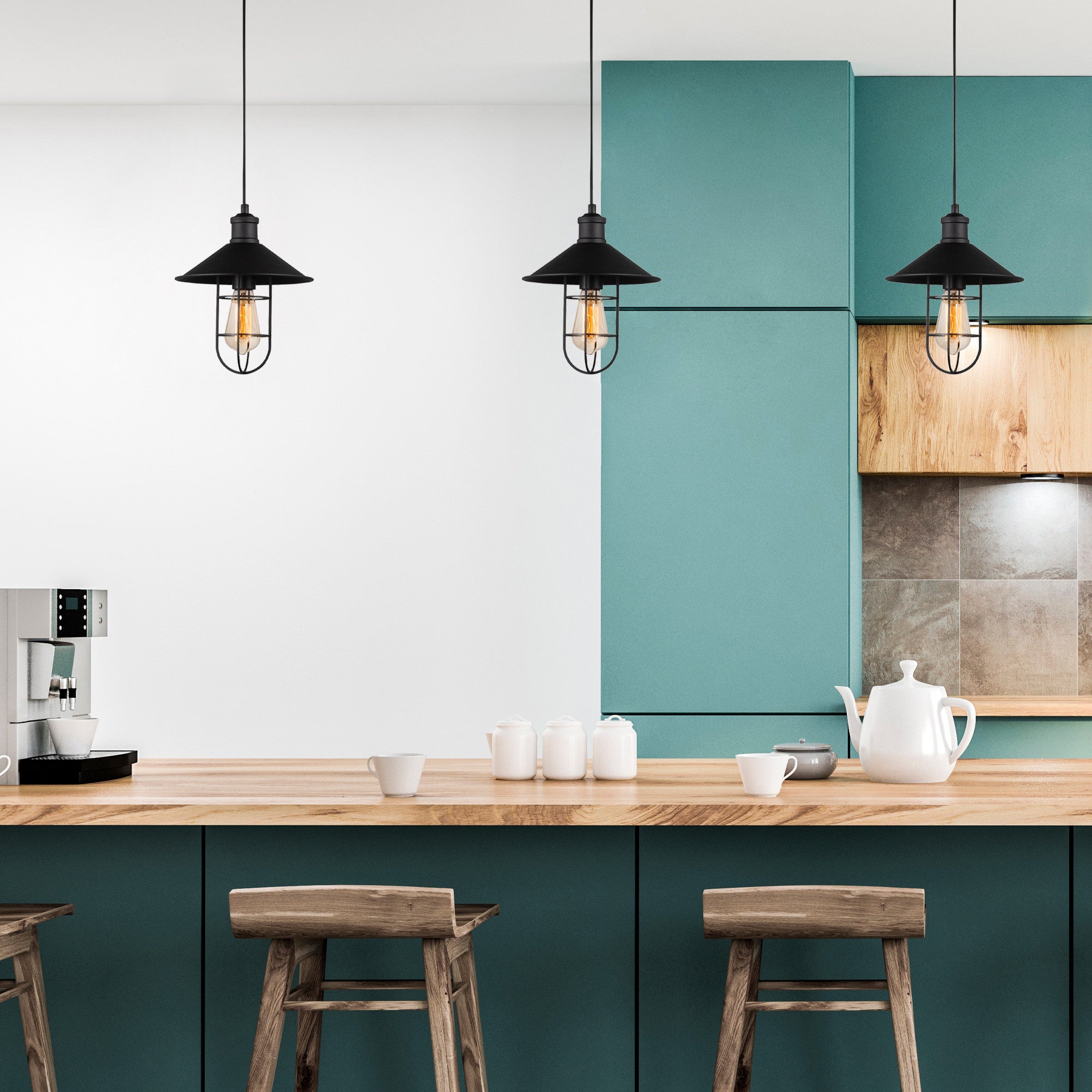 Candeeiro de Teto Preto Moderno, 24 cm de Diâmetro, Altura Ajustável 124 cm, Corpo em Metal, Soquete E27, IP20 | Design Industrial Elegante para Casa e Escritório