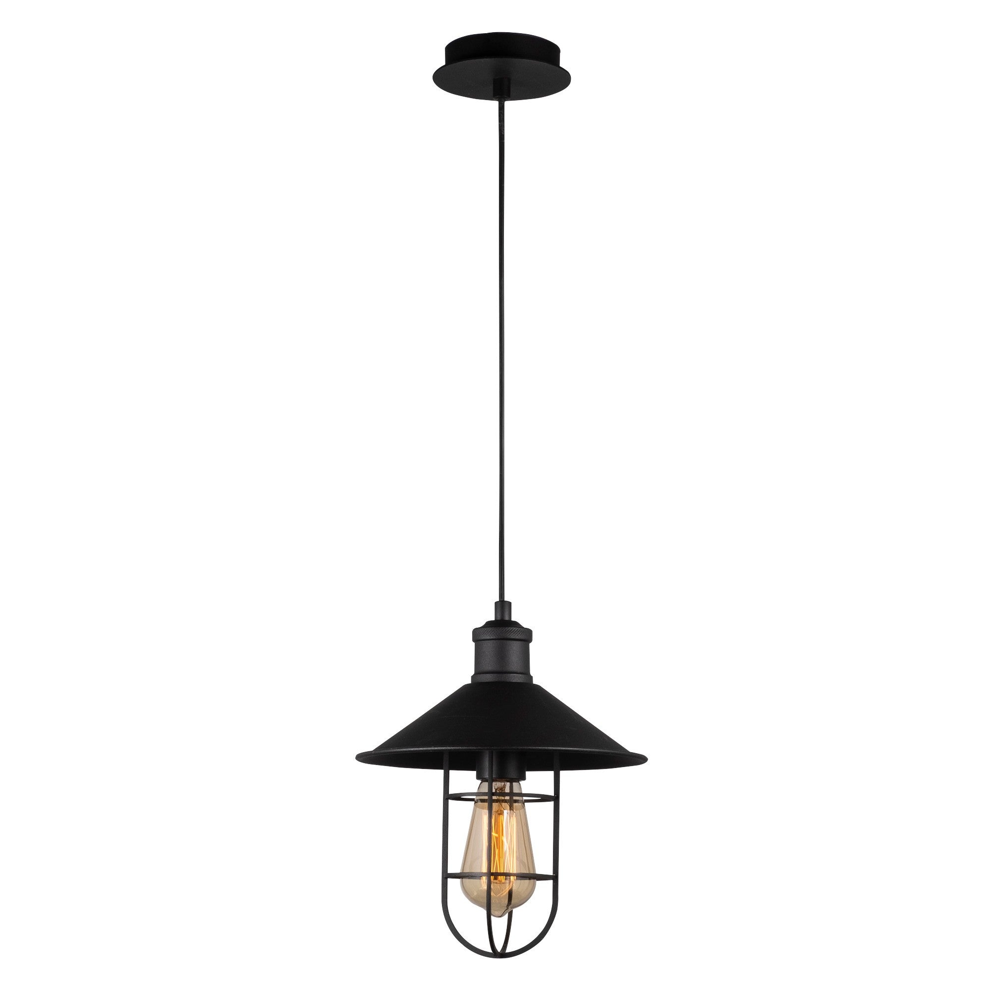 Candeeiro de Teto Preto Moderno, 24 cm de Diâmetro, Altura Ajustável 124 cm, Corpo em Metal, Soquete E27, IP20 | Design Industrial Elegante para Casa e Escritório
