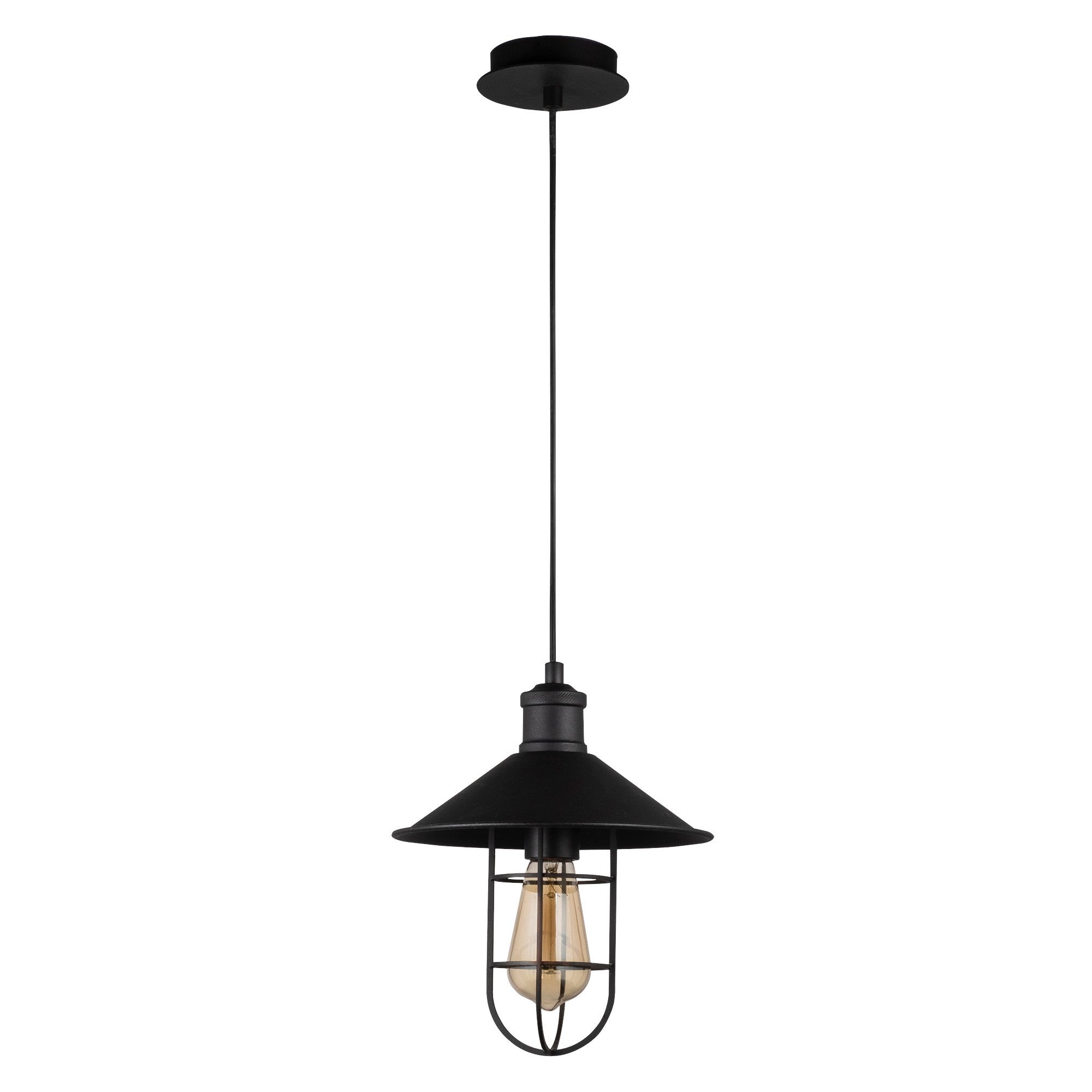 Candeeiro de Teto Preto Moderno, 24 cm de Diâmetro, Altura Ajustável 124 cm, Corpo em Metal, Soquete E27, IP20 | Design Industrial Elegante para Casa e Escritório