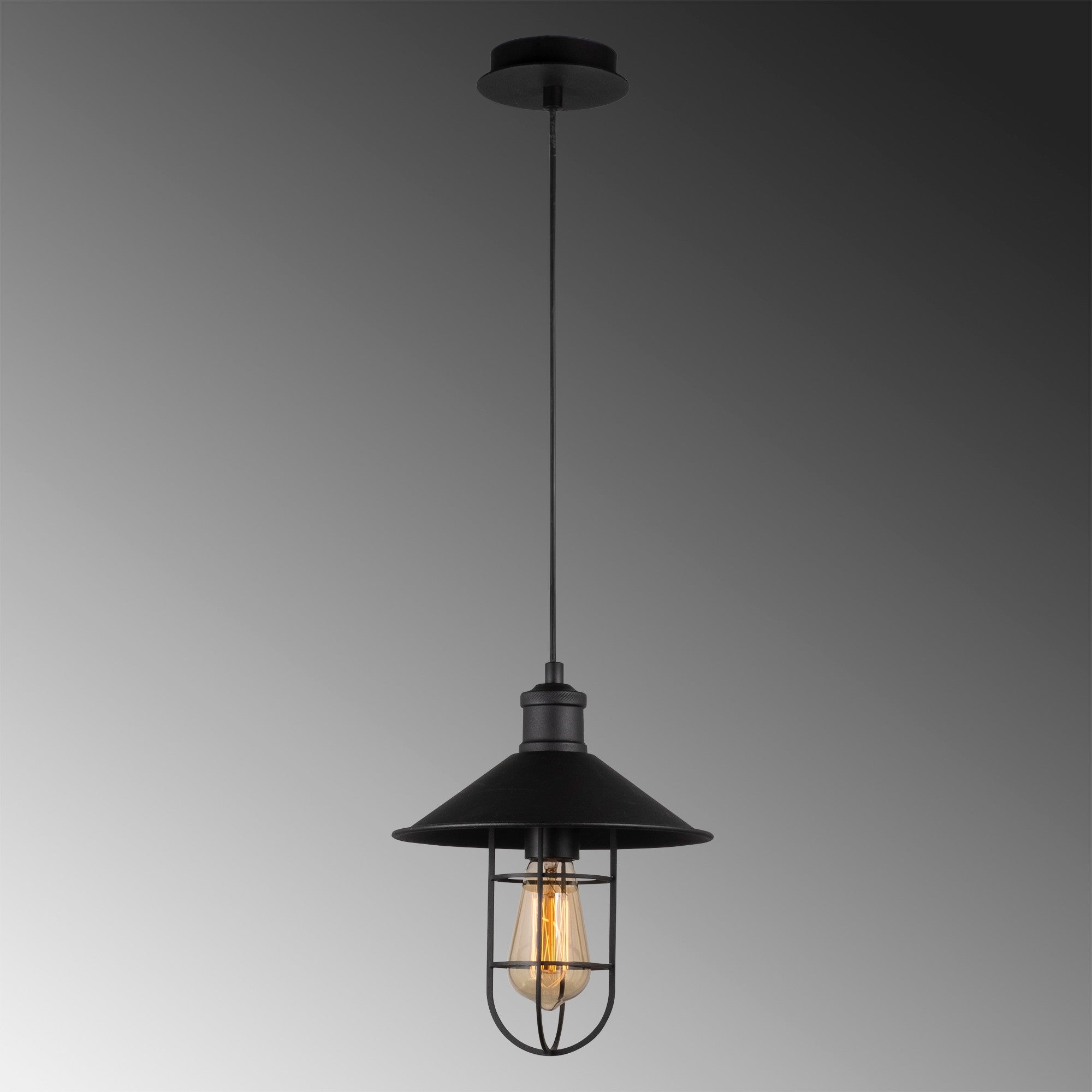 Candeeiro de Teto Preto Moderno, 24 cm de Diâmetro, Altura Ajustável 124 cm, Corpo em Metal, Soquete E27, IP20 | Design Industrial Elegante para Casa e Escritório