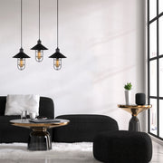 Candeeiro de Teto preto moderno, corpo de metal, 94 x 24 cm, altura 124 cm, ajustável, 3 soquetes E27, design industrial, perfeito para casa e escritório