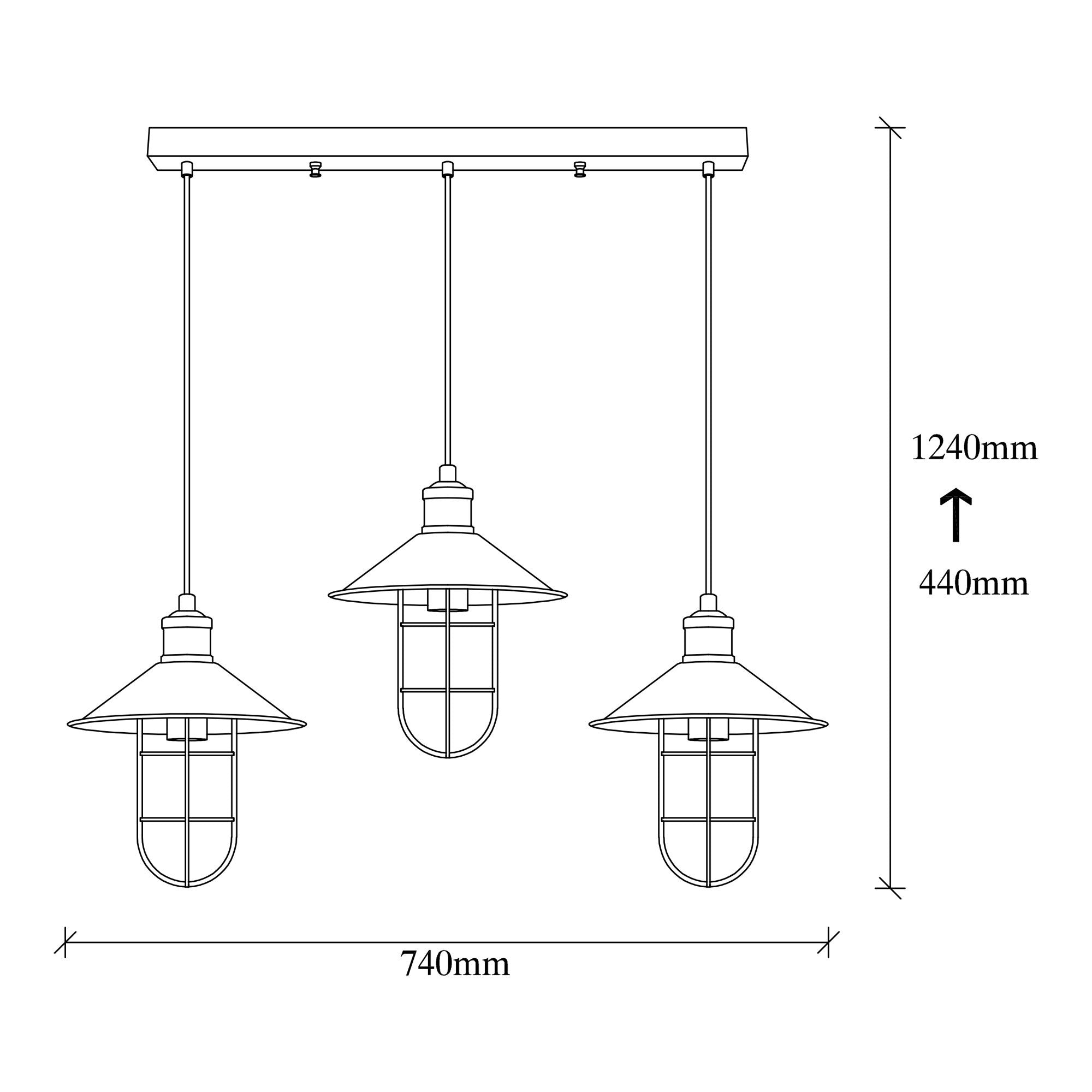 Candeeiro de Teto preto moderno, corpo de metal, 94 x 24 cm, altura 124 cm, ajustável, 3 soquetes E27, design industrial, perfeito para casa e escritório