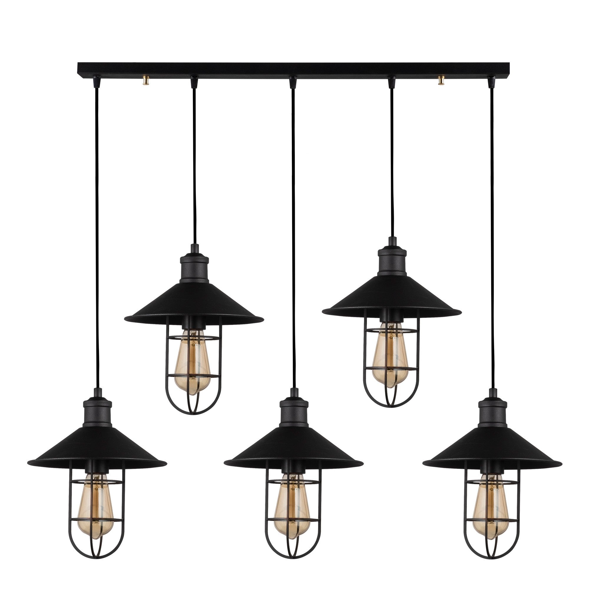 Candeeiro de Teto preto moderno, corpo de metal, 94 x 24 cm, altura 124 cm, ajustável, 5 soquetes E27, design industrial, perfeito para decoração de casa e escritório