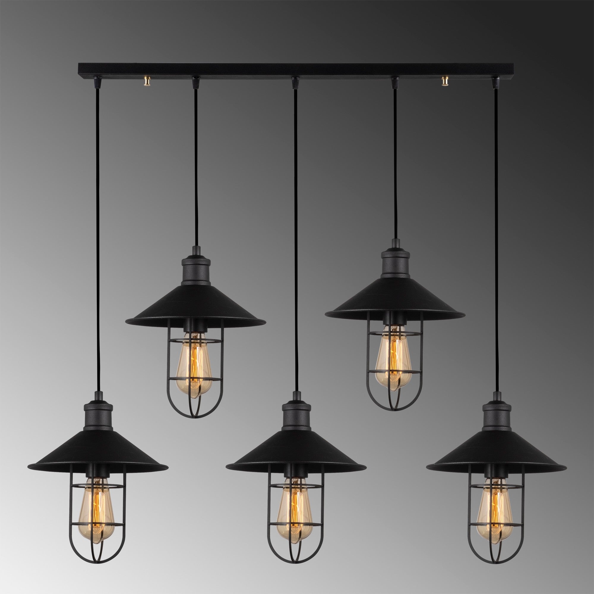 Candeeiro de Teto preto moderno, corpo de metal, 94 x 24 cm, altura 124 cm, ajustável, 5 soquetes E27, design industrial, perfeito para decoração de casa e escritório