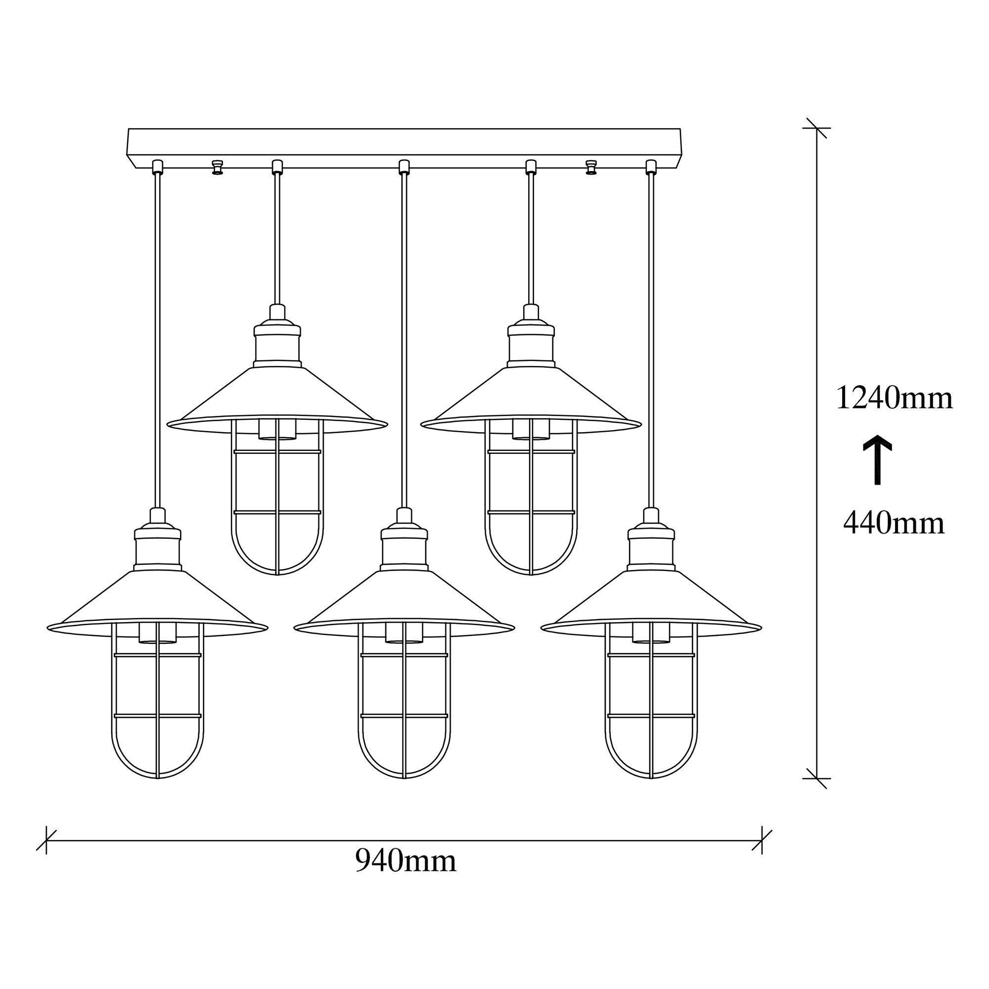 Candeeiro de Teto preto moderno, corpo de metal, 94 x 24 cm, altura 124 cm, ajustável, 5 soquetes E27, design industrial, perfeito para decoração de casa e escritório