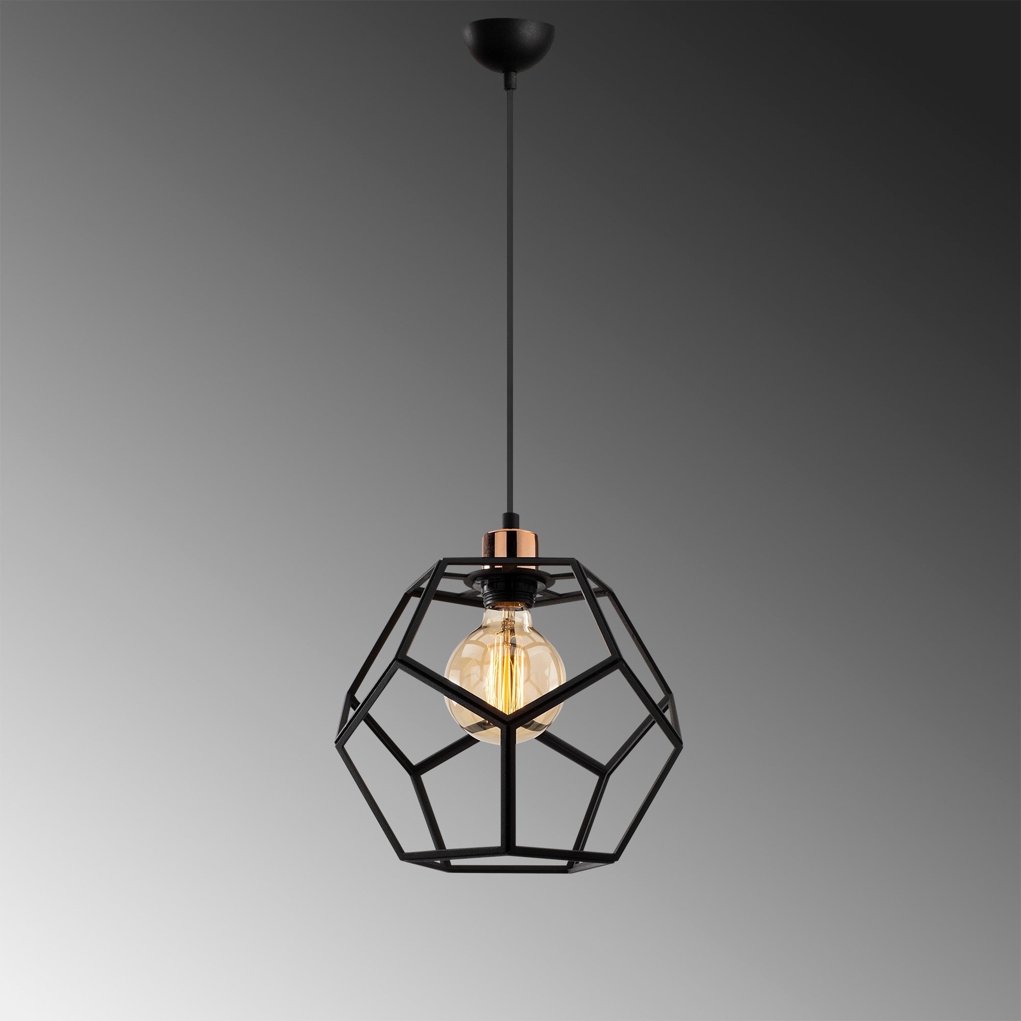 Candeeiro de Teto Industrial, Preto e Bronze, 26 cm de Diâmetro, 120 cm de Altura | Ajustável, Soquete E27, IP20 | Design Moderno em Cor Sólida para Casa e Escritório