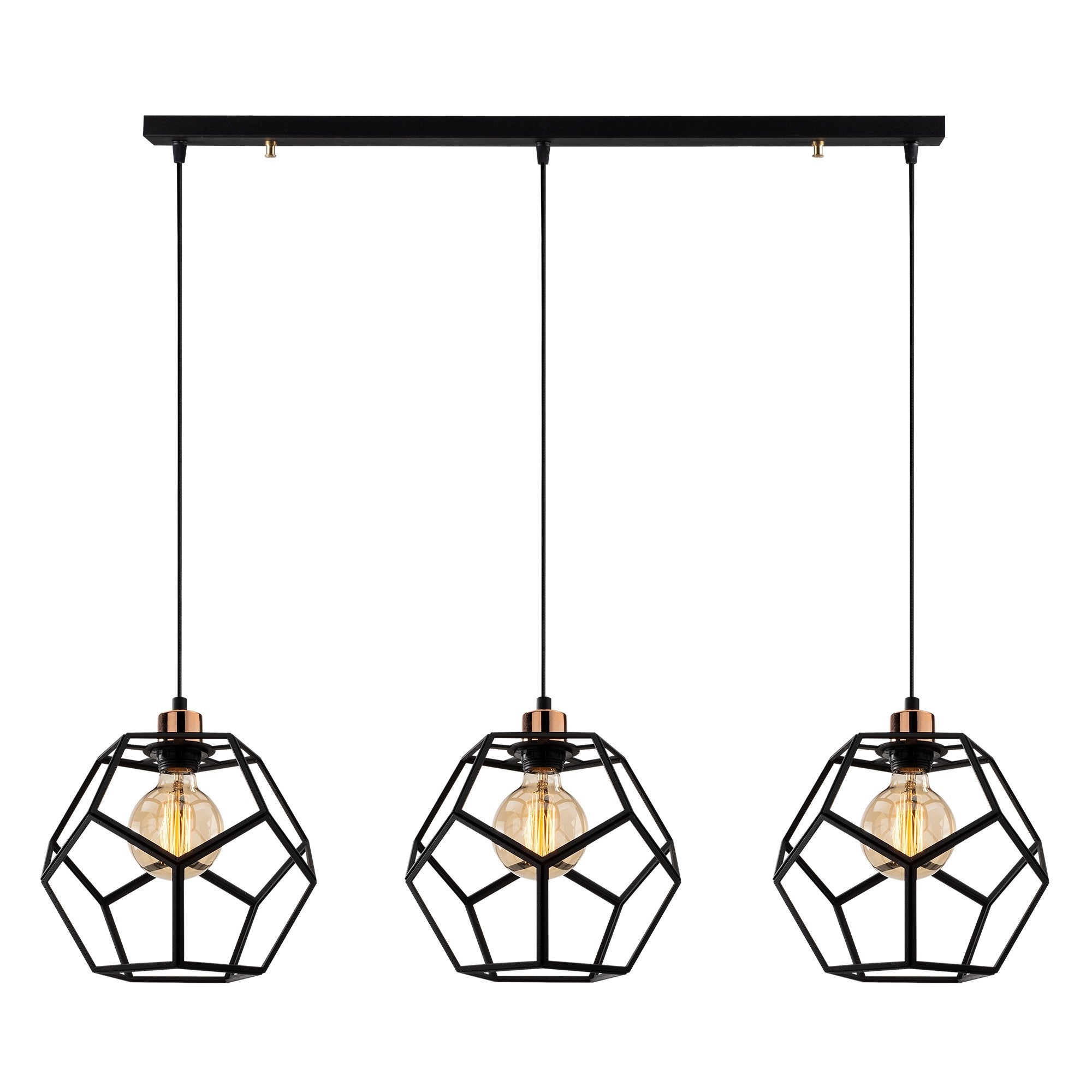 Candeeiro de Teto Industrial, Preto e Bronze, 96 x 26 cm, Altura Ajustável 120 cm, 3 x E27 Máx. 40 W, Corpo de Metal Elegante, Perfeito para Espaços Modernos