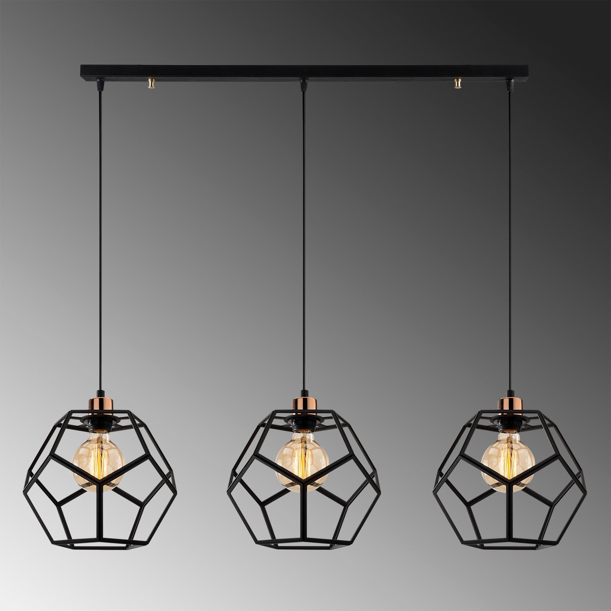 Candeeiro de Teto Industrial, Preto e Bronze, 96 x 26 cm, Altura Ajustável 120 cm, 3 x E27 Máx. 40 W, Corpo de Metal Elegante, Perfeito para Espaços Modernos