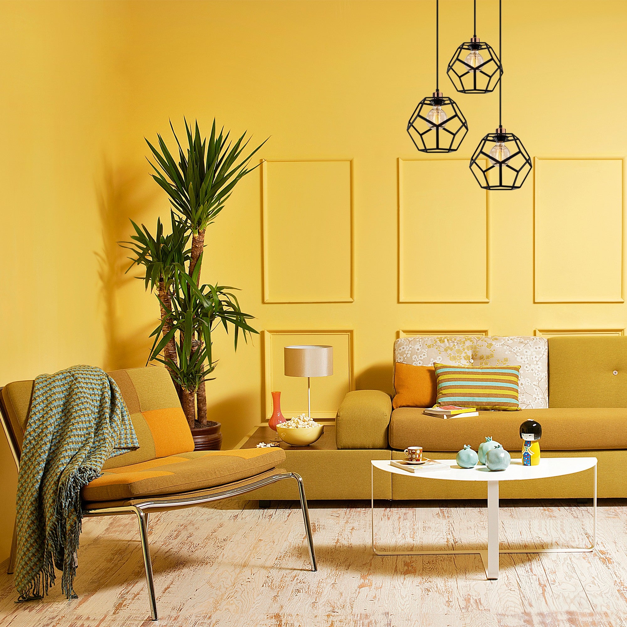 Candeeiro de Teto Industrial, Preto e Bronze, 50 cm de Diâmetro, 120 cm de Altura | Ajustável, 3 x E27 máx. 40 W | Design Moderno em Cor Sólida para Espaços Elegantes