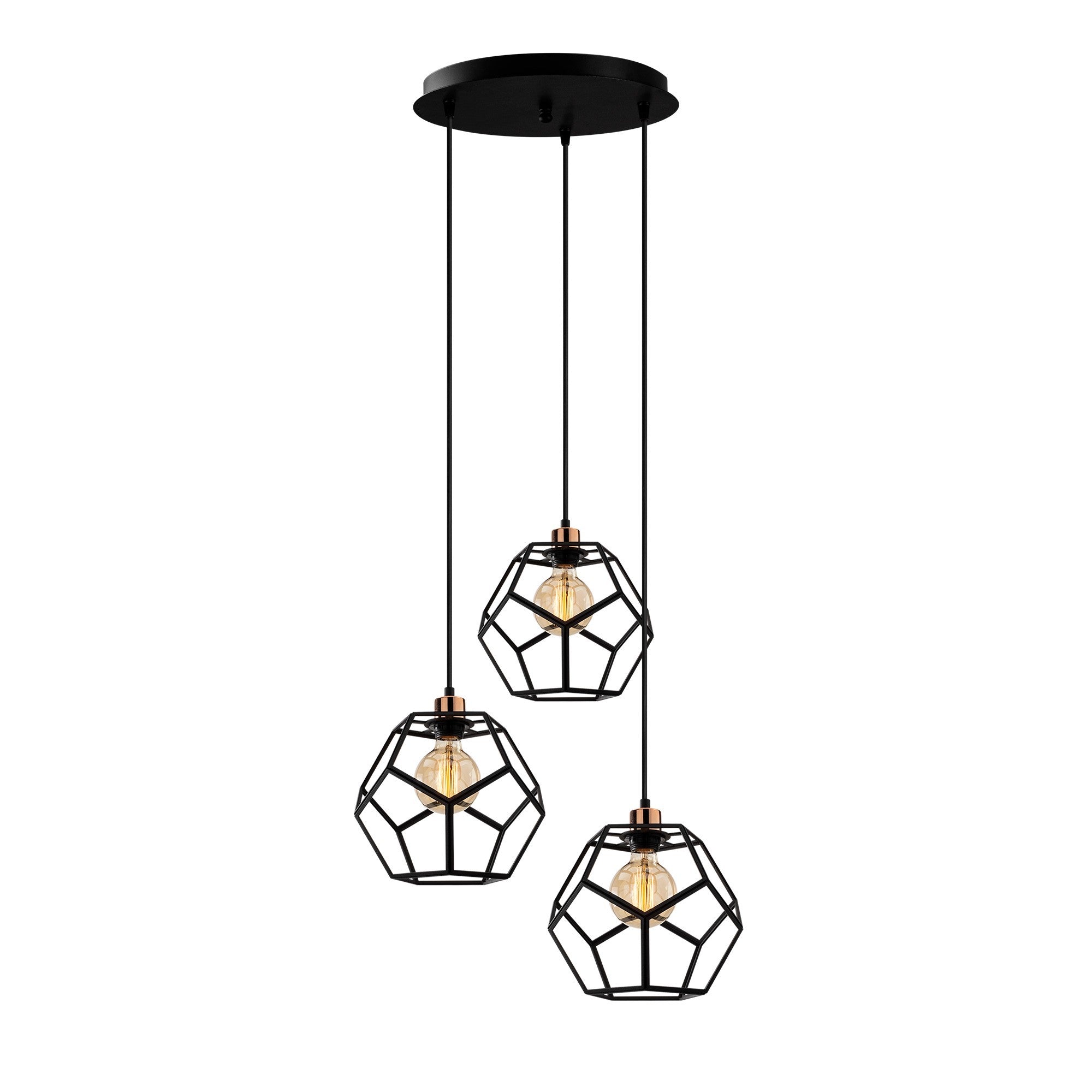 Candeeiro de Teto Industrial, Preto e Bronze, 50 cm de Diâmetro, 120 cm de Altura | Ajustável, 3 x E27 máx. 40 W | Design Moderno em Cor Sólida para Espaços Elegantes