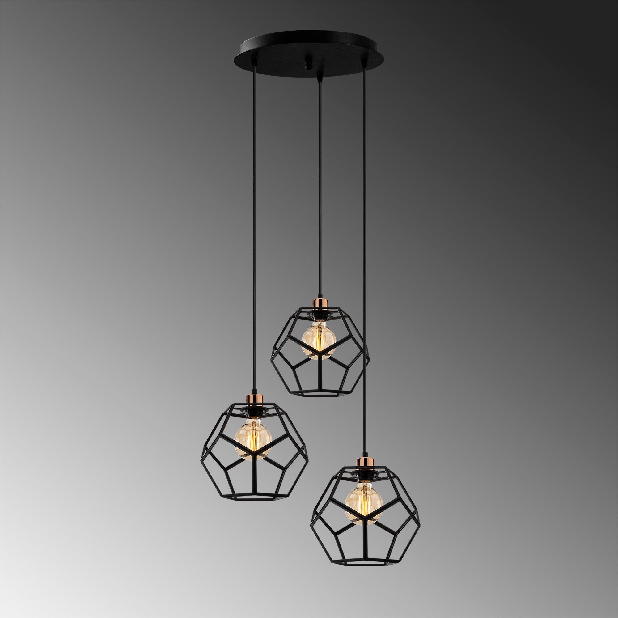 Candeeiro de Teto Industrial, Preto e Bronze, 50 cm de Diâmetro, 120 cm de Altura | Ajustável, 3 x E27 máx. 40 W | Design Moderno em Cor Sólida para Espaços Elegantes