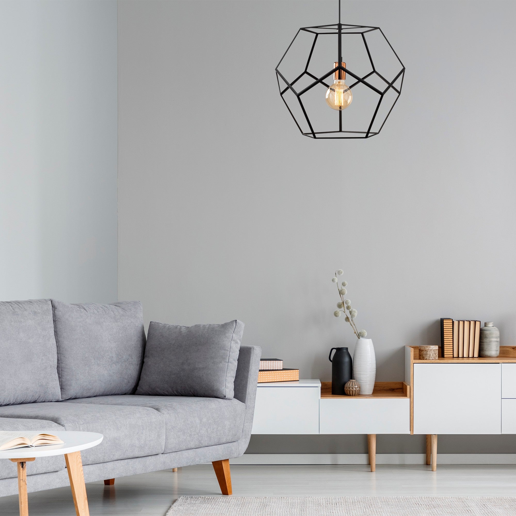 Candeeiro de Teto Industrial Moderno, Preto e Bronze, 56 cm de Diâmetro, 146 cm de Altura | Ajustável, Soquete E27, Iluminação Elegante para Casa e Escritório
