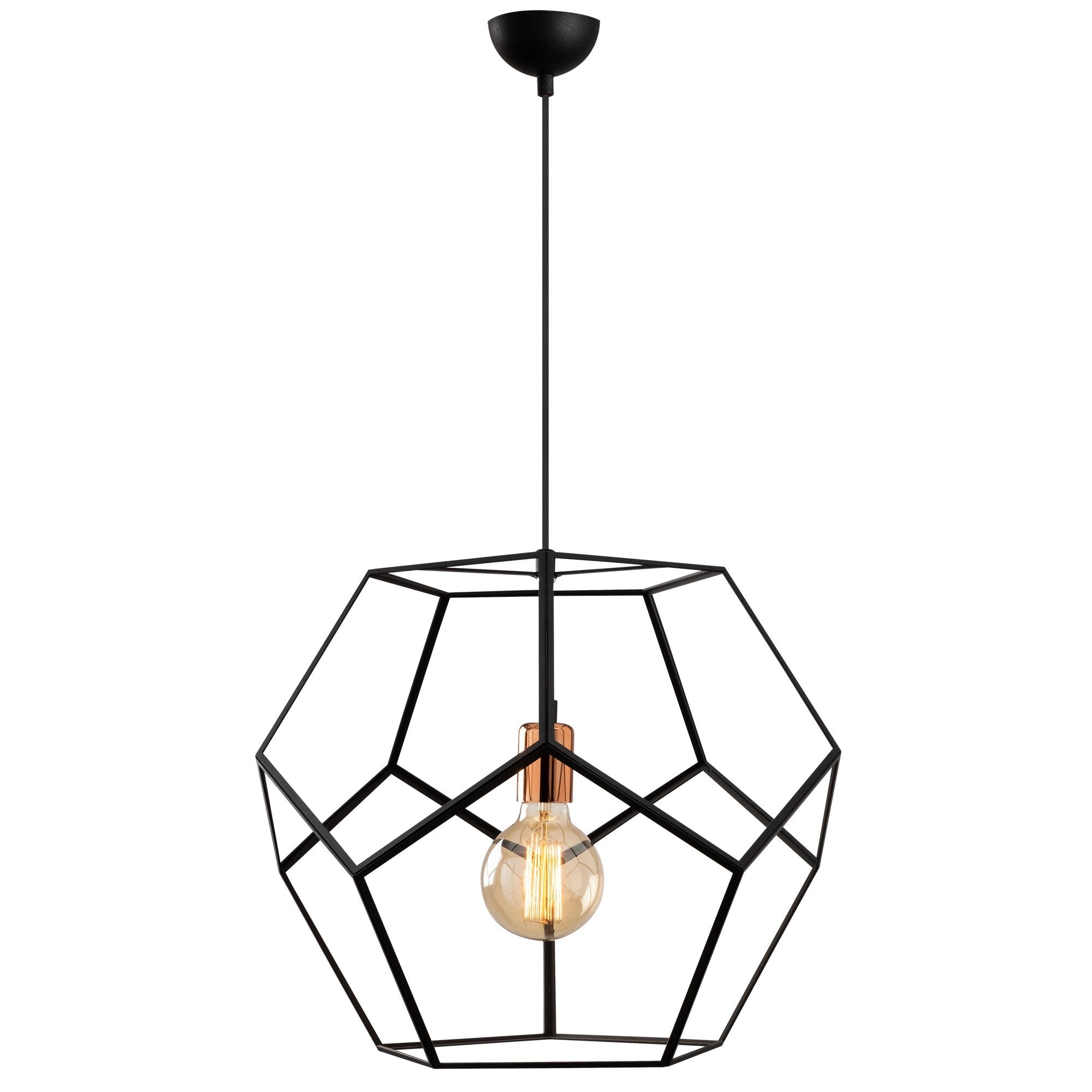 Candeeiro de Teto Industrial Moderno, Preto e Bronze, 56 cm de Diâmetro, 146 cm de Altura | Ajustável, Soquete E27, Iluminação Elegante para Casa e Escritório