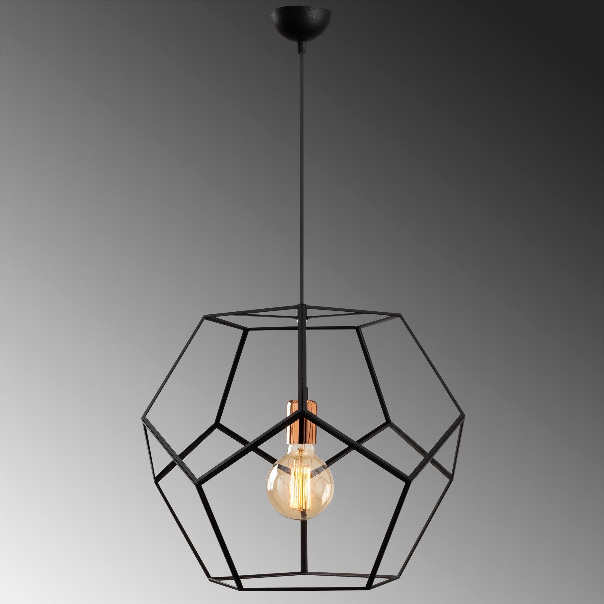 Candeeiro de Teto Industrial Moderno, Preto e Bronze, 56 cm de Diâmetro, 146 cm de Altura | Ajustável, Soquete E27, Iluminação Elegante para Casa e Escritório