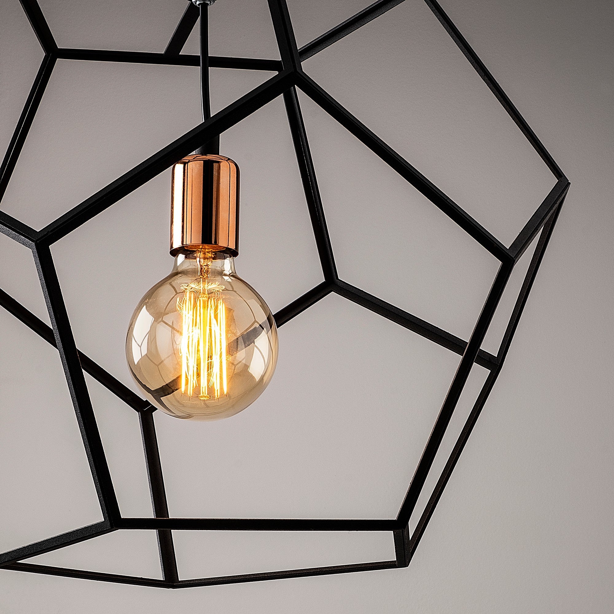 Candeeiro de Teto Industrial Moderno, Preto e Bronze, 56 cm de Diâmetro, 146 cm de Altura | Ajustável, Soquete E27, Iluminação Elegante para Casa e Escritório