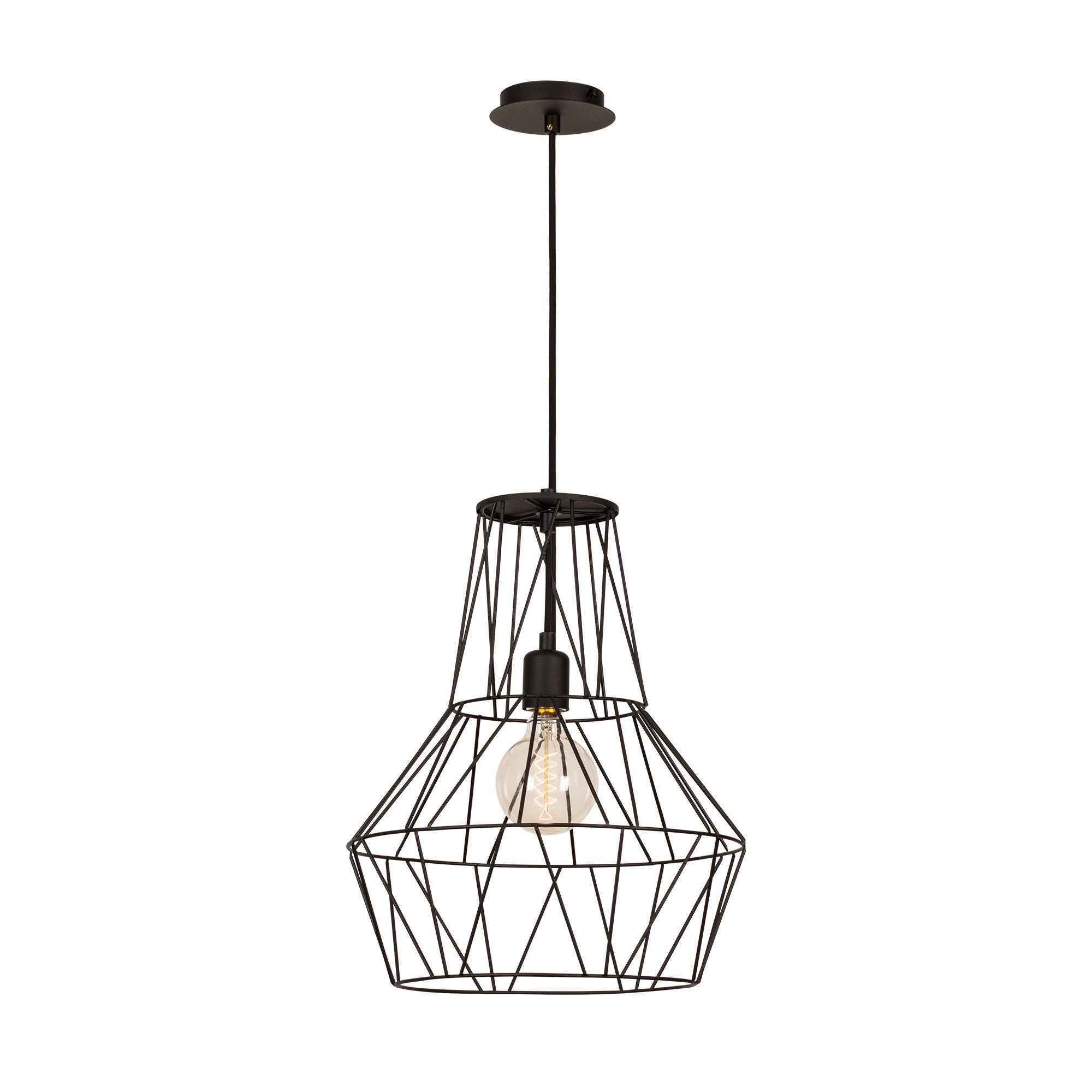 Candeeiro de Teto Preto Moderno, Corpo em Metal, 37 cm de Diâmetro, Altura Ajustável, Soquete E27, IP20 | Design Industrial Elegante para Iluminação Residencial e de Escritório