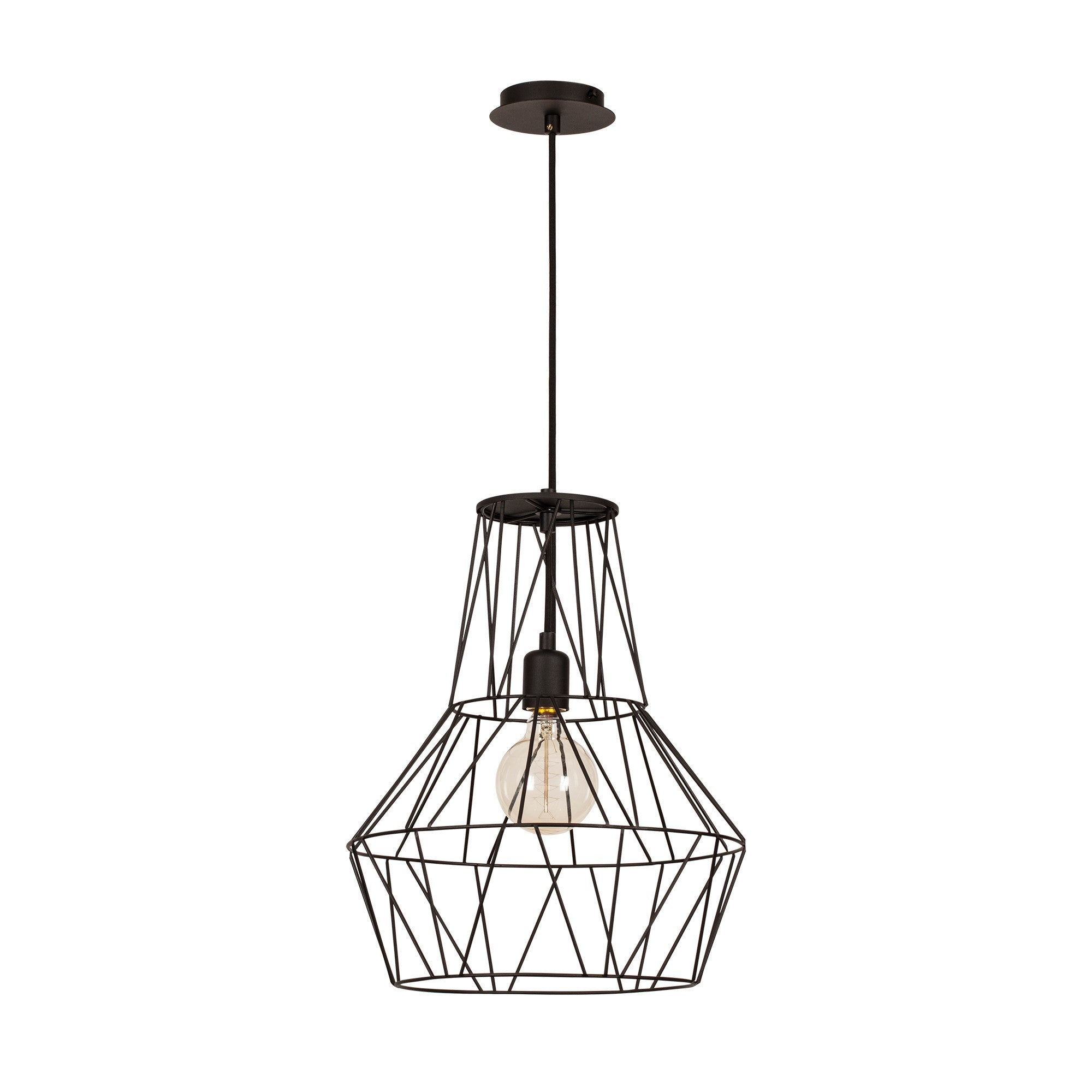 Candeeiro de Teto Preto Moderno, Corpo em Metal, 37 cm de Diâmetro, Altura Ajustável, Soquete E27, IP20 | Design Industrial Elegante para Iluminação Residencial e de Escritório
