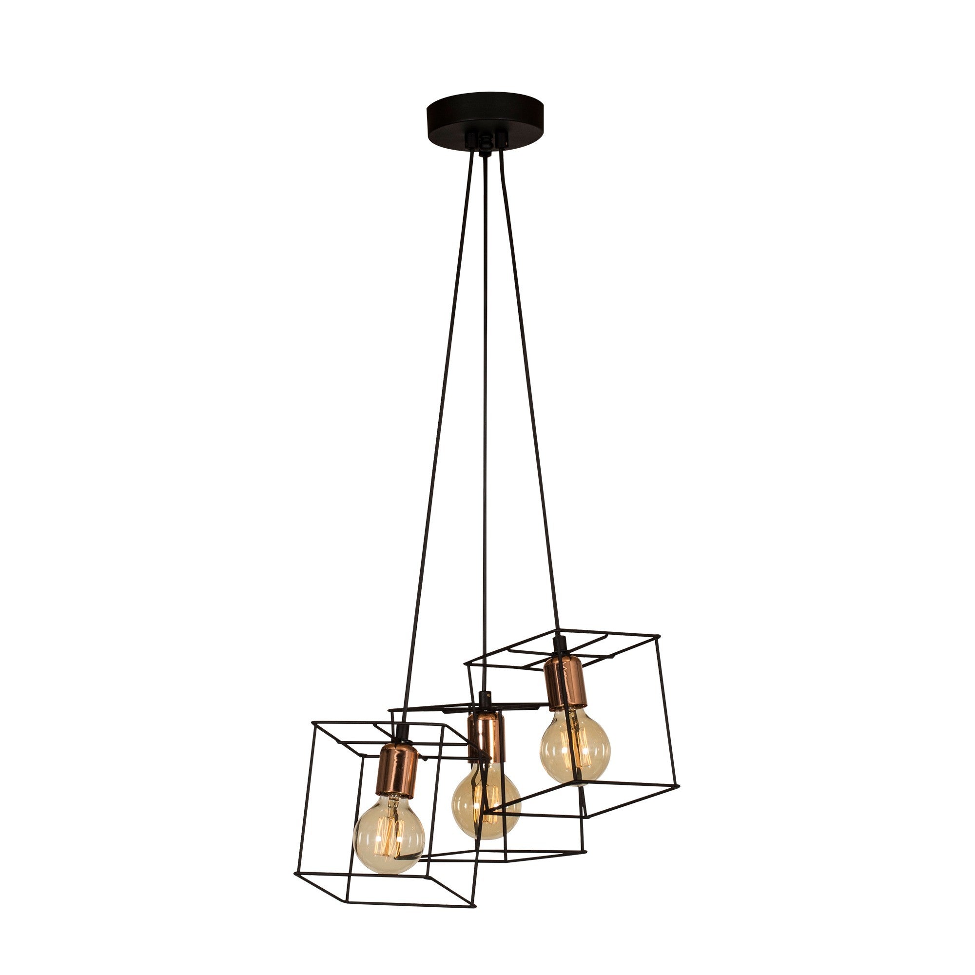 Candeeiro de Teto Industrial, Preto e Cobre, 40 x 15 cm | Altura Ajustável 110 cm | Corpo de Metal, 3 x E27 máx. 40 W | Iluminação Elegante para Espaços Modernos