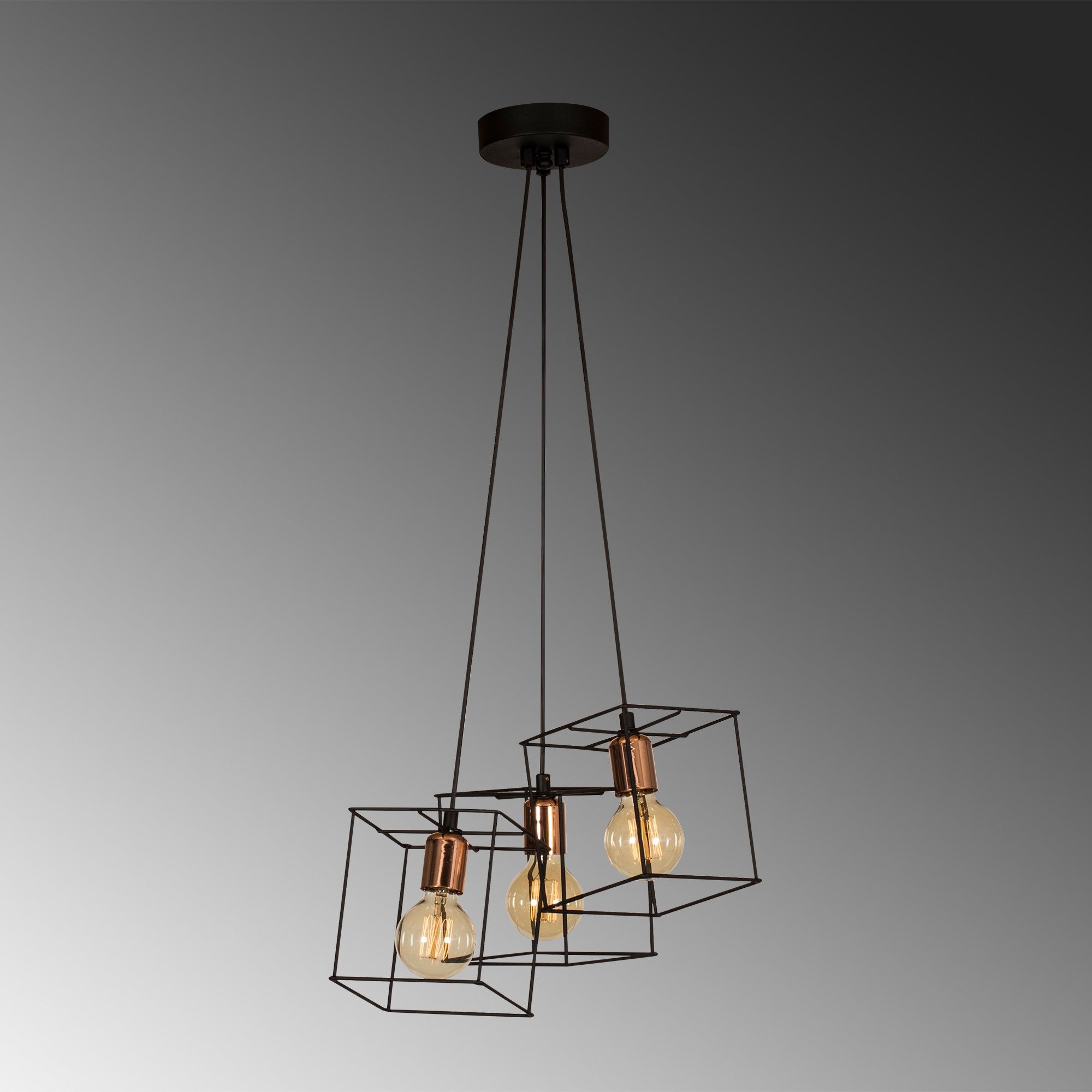 Candeeiro de Teto Industrial, Preto e Cobre, 40 x 15 cm | Altura Ajustável 110 cm | Corpo de Metal, 3 x E27 máx. 40 W | Iluminação Elegante para Espaços Modernos
