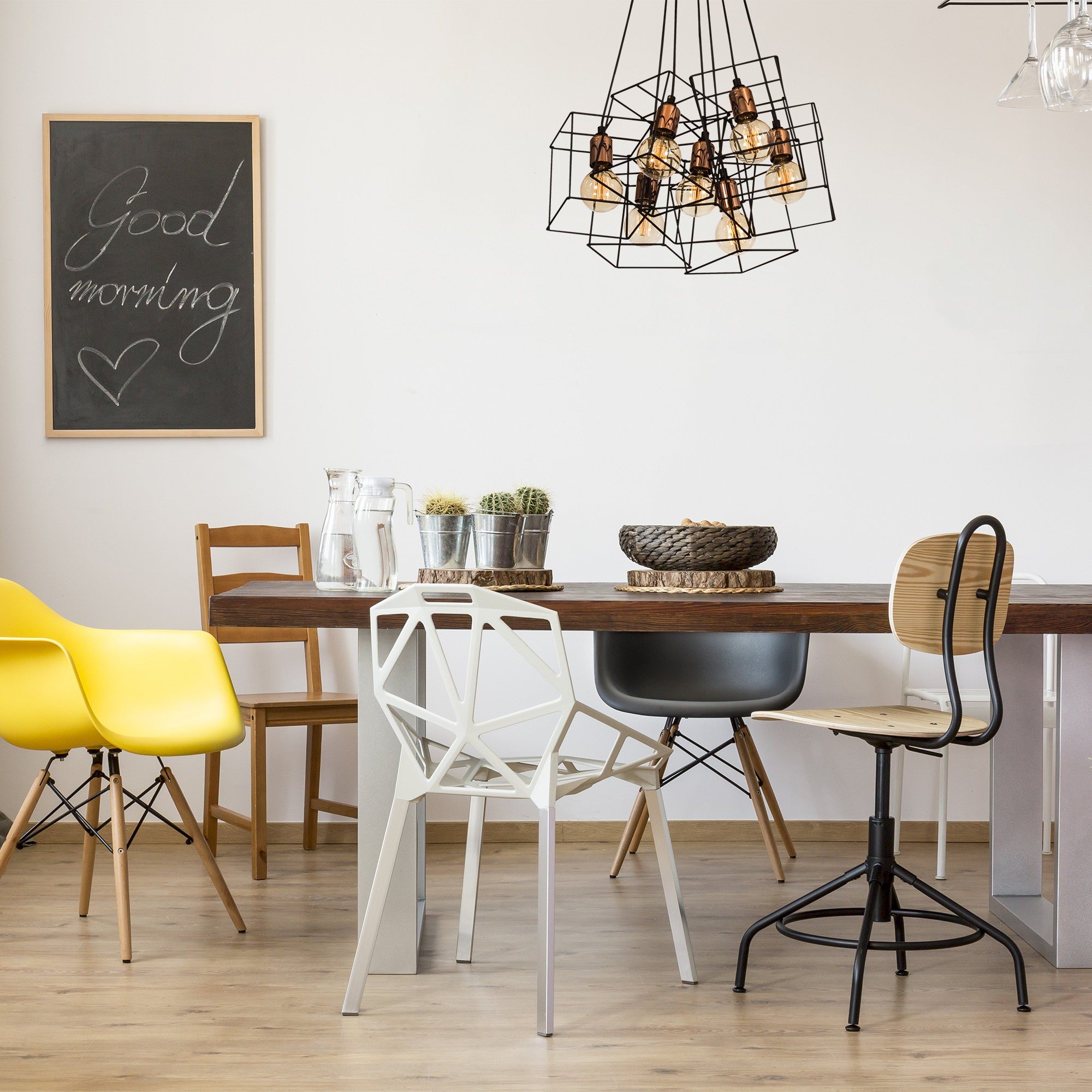 Candeeiro de Teto Industrial, Preto e Cobre, 40 x 60 cm, Altura 110 cm | Ajustável, 7 x E27 Máx. 40 W | Corpo de Metal Elegante, Perfeito para Espaços Modernos