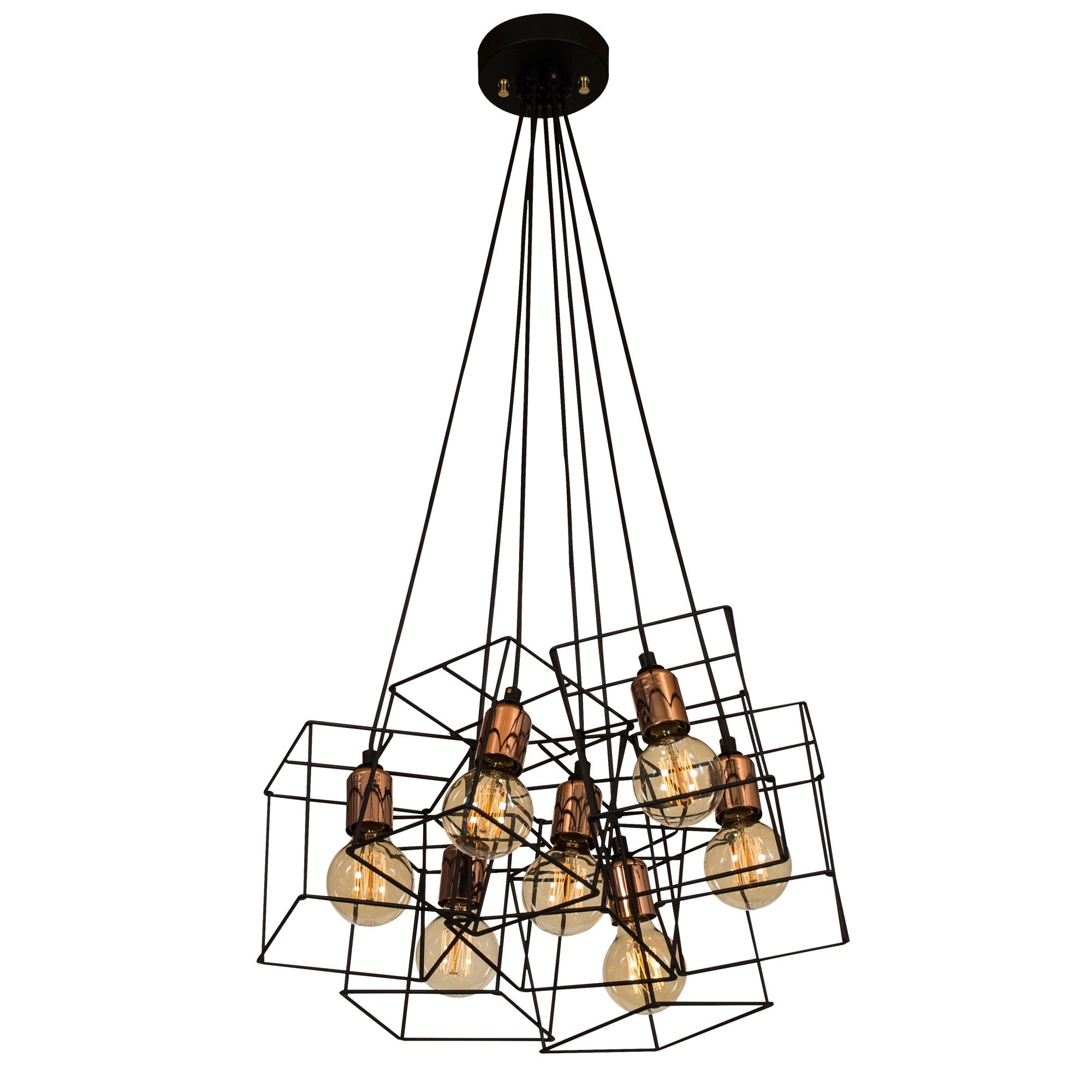 Candeeiro de Teto Industrial, Preto e Cobre, 40 x 60 cm, Altura 110 cm | Ajustável, 7 x E27 Máx. 40 W | Corpo de Metal Elegante, Perfeito para Espaços Modernos