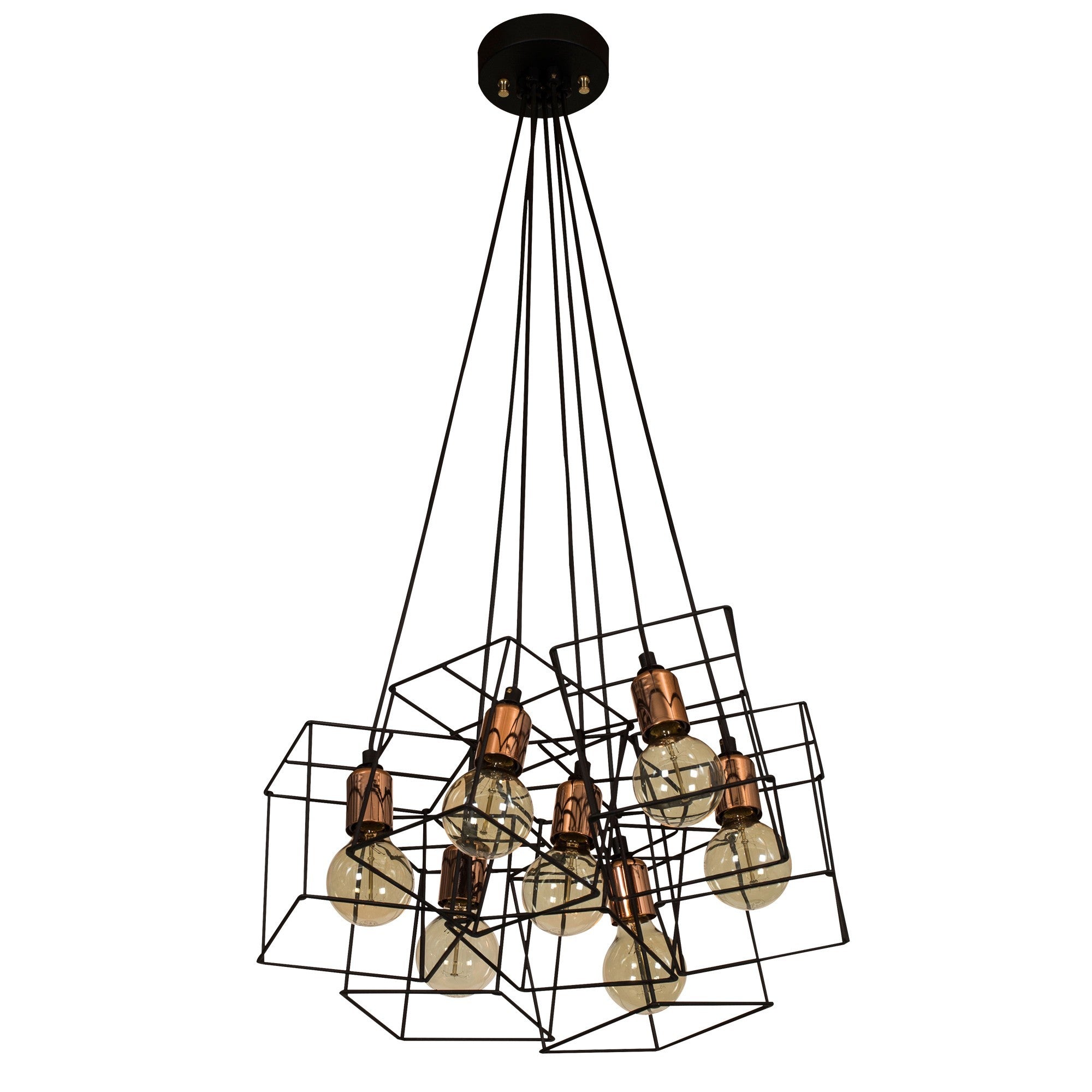 Candeeiro de Teto Industrial, Preto e Cobre, 40 x 60 cm, Altura 110 cm | Ajustável, 7 x E27 Máx. 40 W | Corpo de Metal Elegante, Perfeito para Espaços Modernos