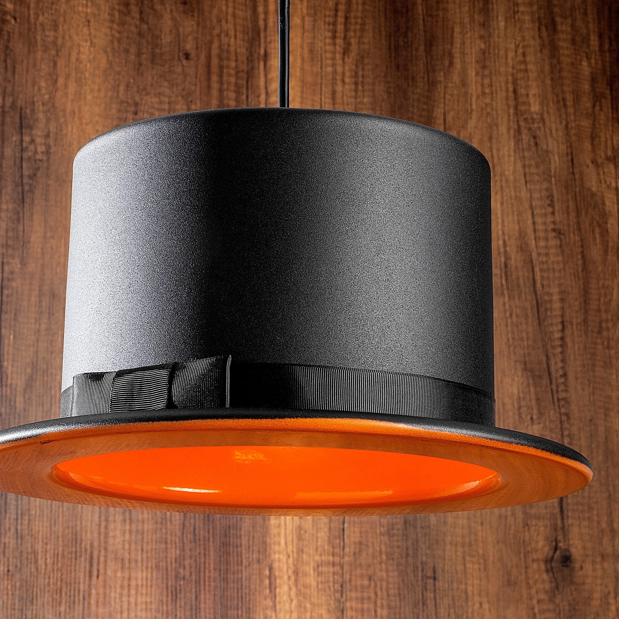 Candeeiro de Teto Industrial Moderno, Preto e Laranja, 30 cm de Diâmetro, Altura Ajustável 110 cm, Soquete E27, Iluminação Elegante para Decoração de Casa e Escritório