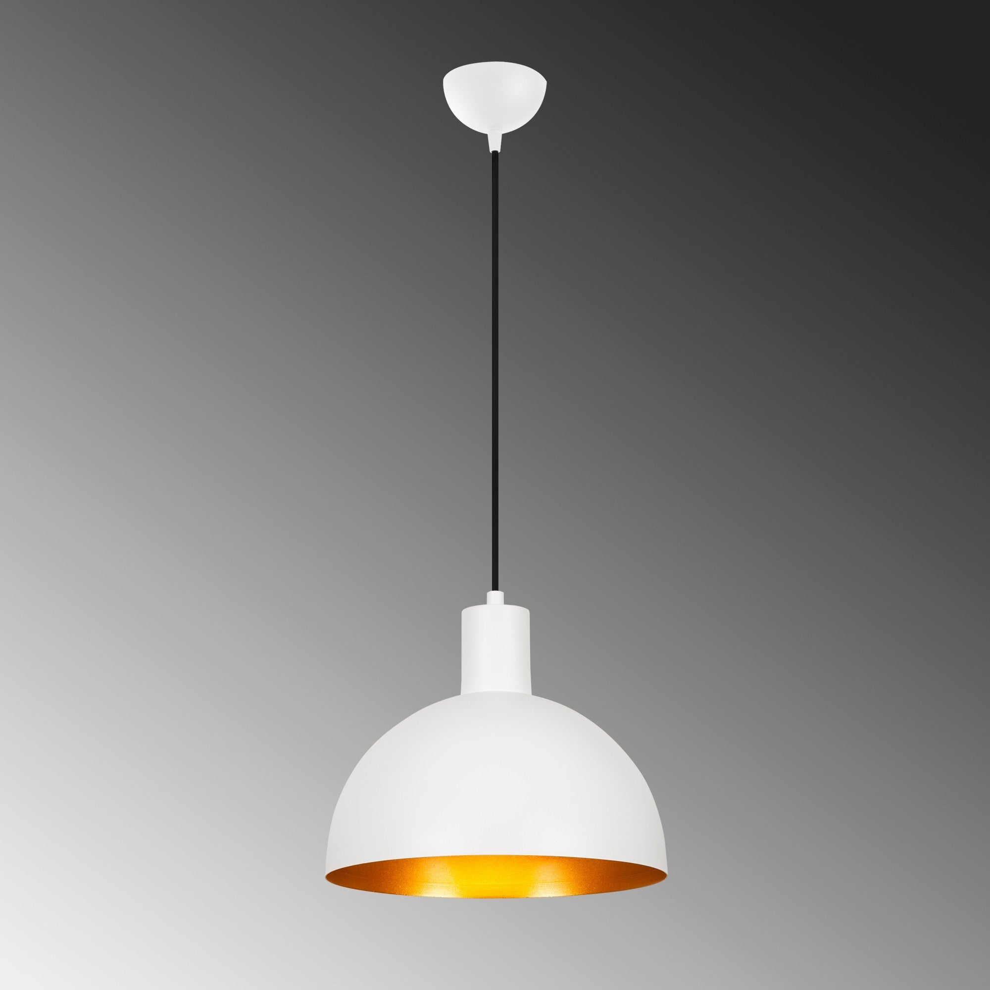 Candeeiro de Teto Elegante Branco e Dourado, 30 cm de Diâmetro, Altura Ajustável, Corpo de Ferro, Soquete E27, Design Escandinavo Moderno | Perfeito para Decoração de Casa