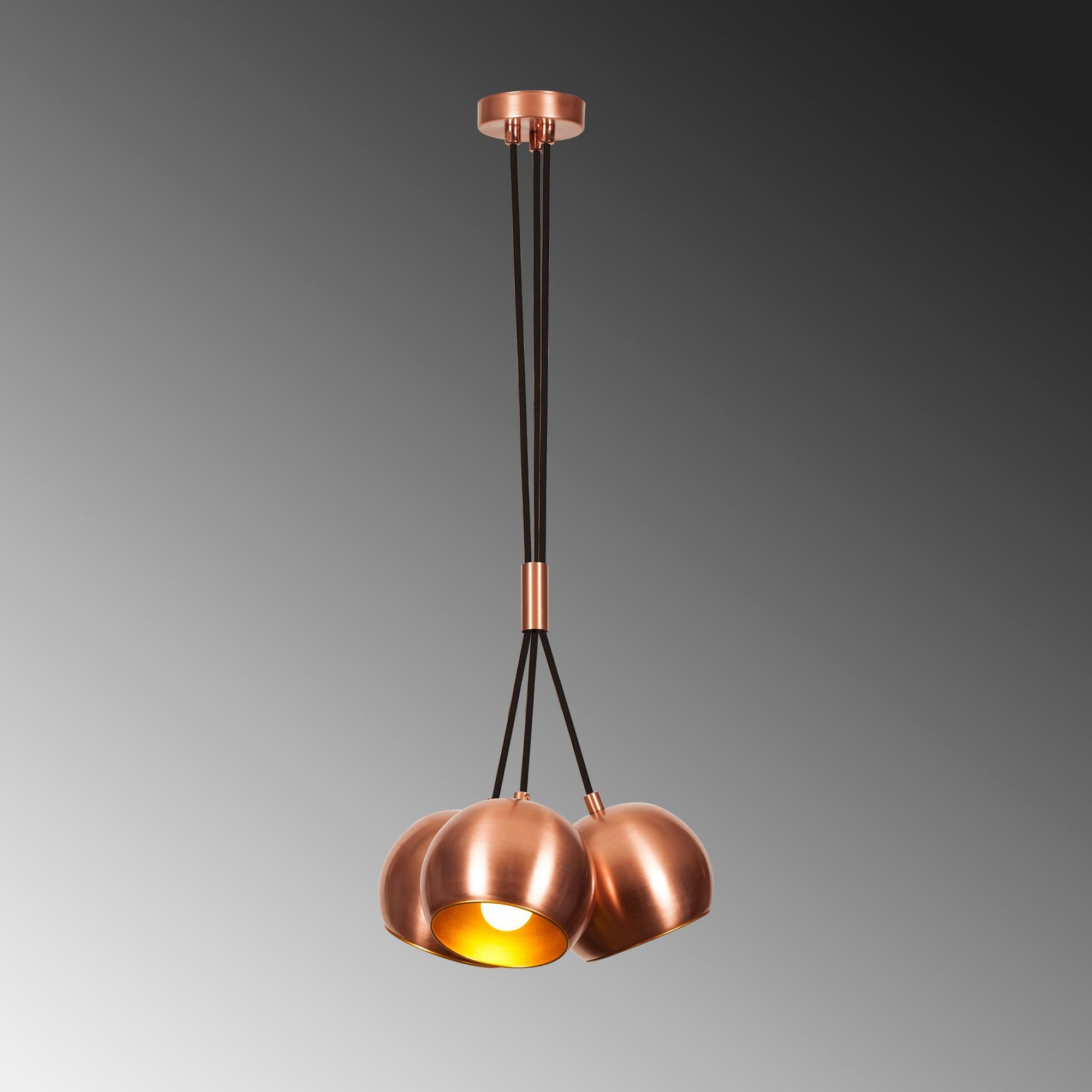 Candeeiro de Teto Elegante em Cobre e Ouro, 30 cm de Diâmetro, Altura Ajustável, 3 x E27, Máx. 40 W | Design Industrial Moderno para Espaços Glamourosos