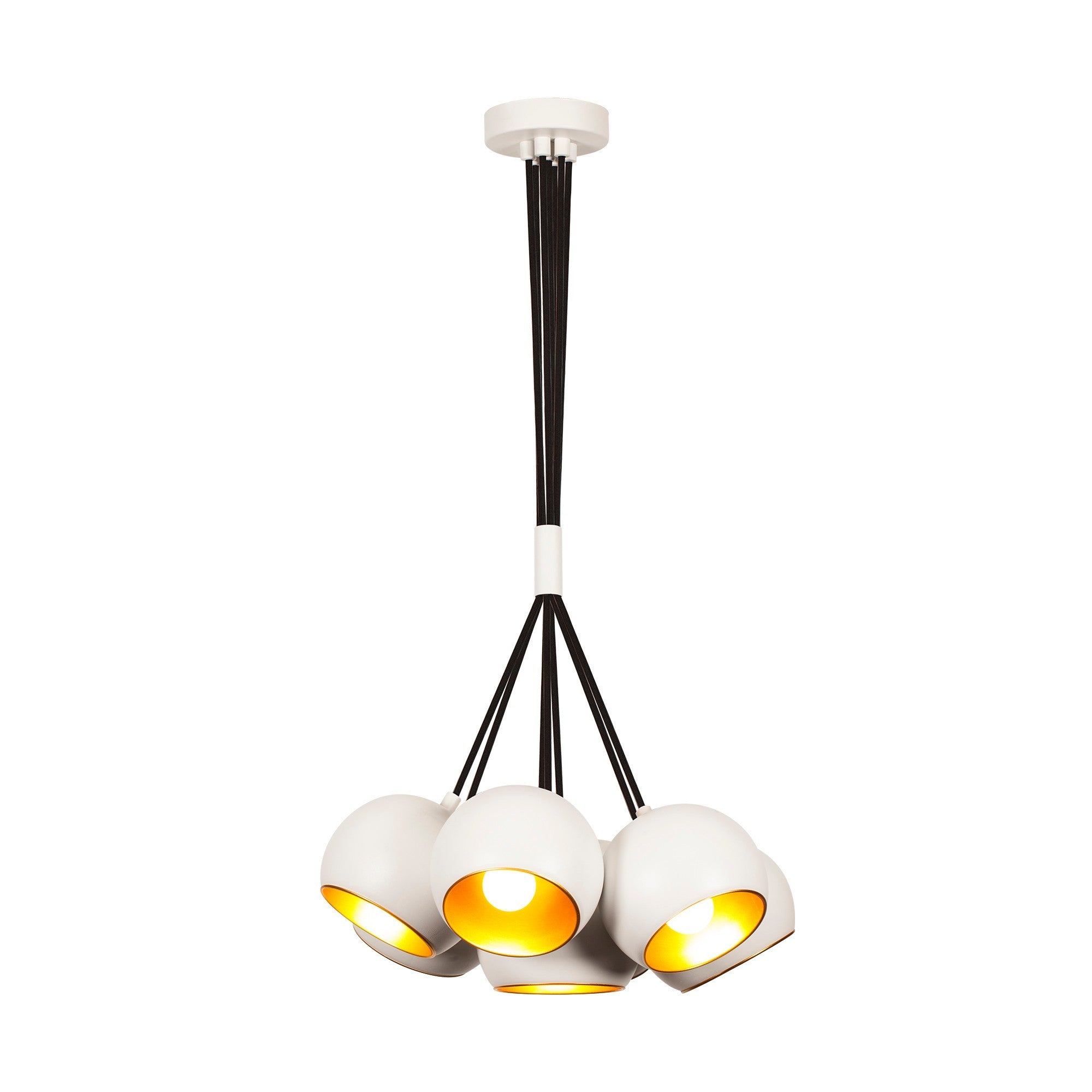 Candeeiro de Teto Elegante Branco e Dourado, 45 cm de Diâmetro, Altura Ajustável, Corpo em Metal, 7 Soquetes E27, Design Escandinavo Moderno | Perfeito para Decoração de Casa