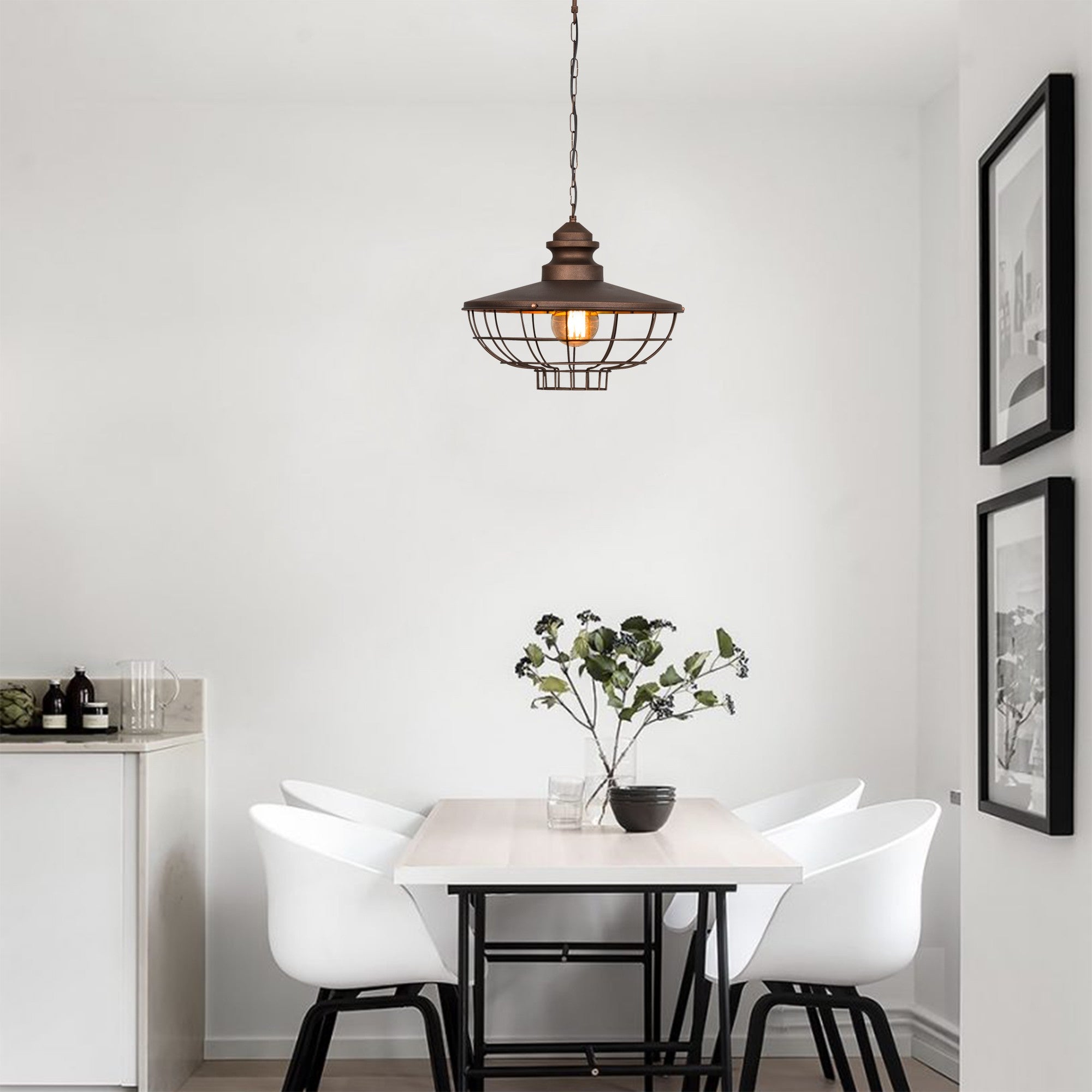 Candeeiro de Teto industrial moderno, metal marrom escuro, 44 cm de diâmetro, altura ajustável, soquete E27, 40 W máx., design elegante para residências e escritórios