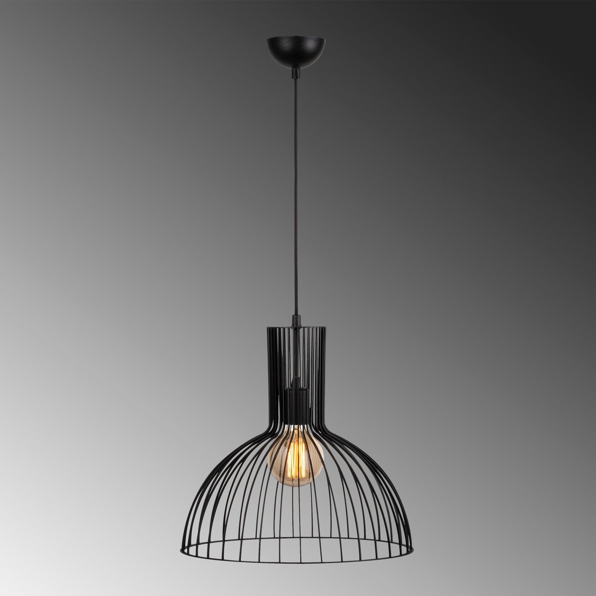 Candeeiro de Teto Preto Moderno, Corpo em Metal, 38 cm de Diâmetro, 136 cm de Altura, Ajustável, Soquete E27, IP20 | Design Industrial Elegante para Casa e Escritório