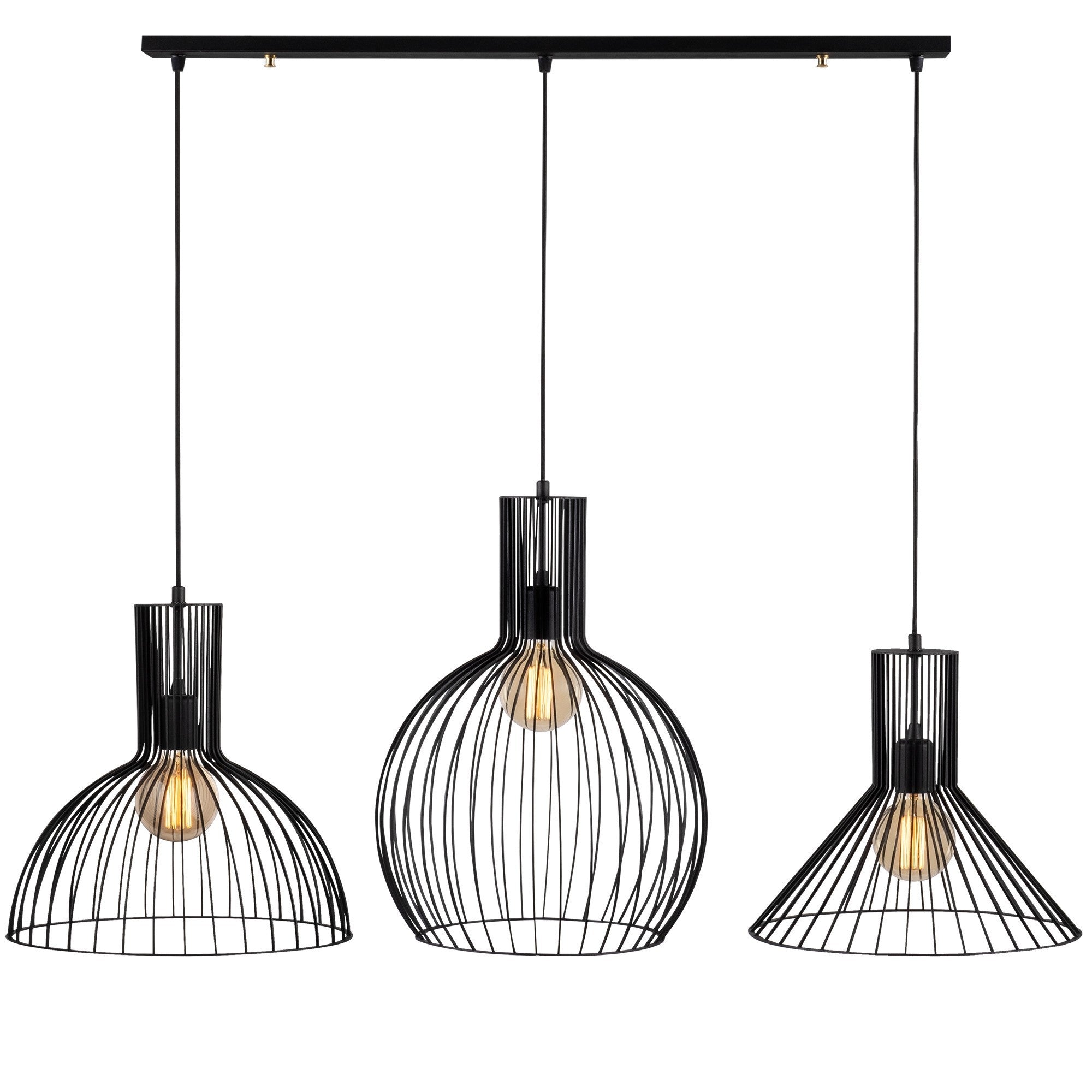 Candeeiro de Teto industrial preto, corpo de ferro, 145 x 38 cm, altura ajustável, 3 soquetes E27, design moderno para casa e escritório, solução de iluminação elegante