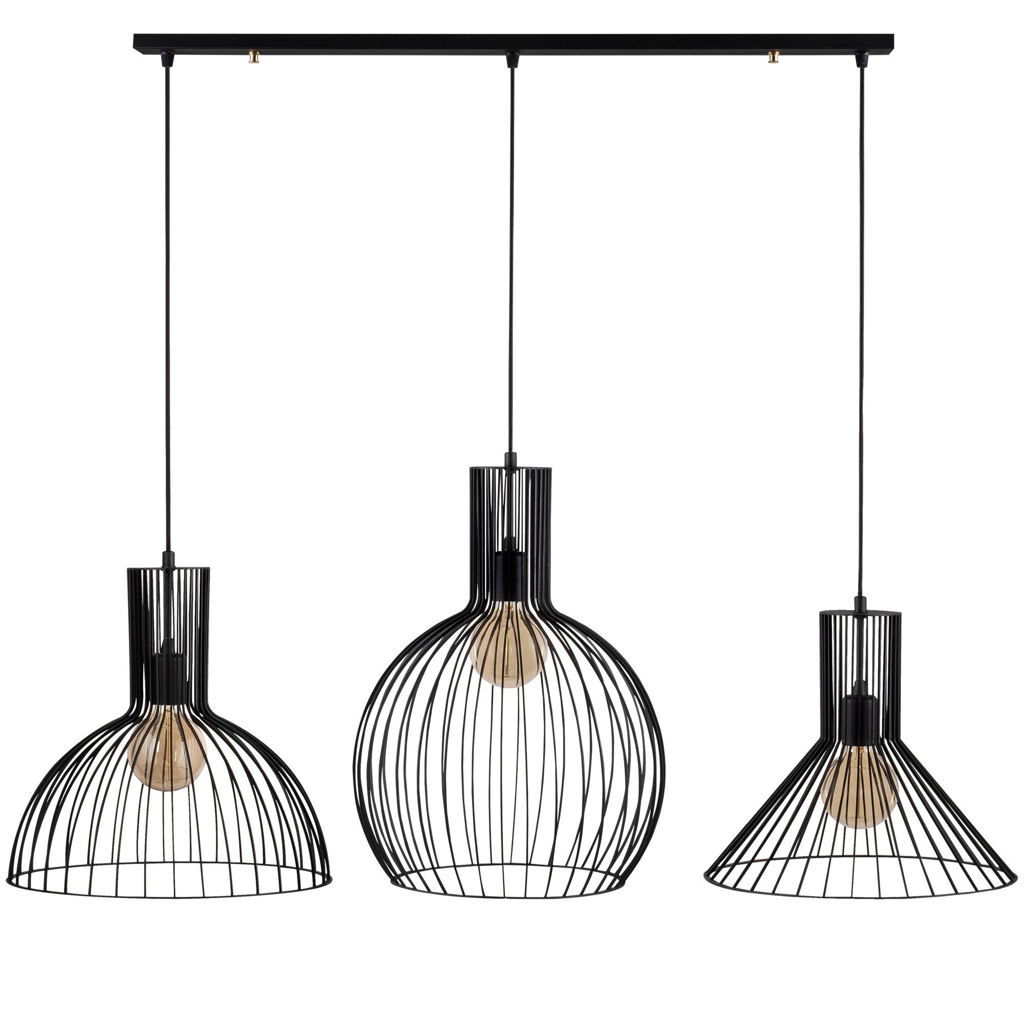 Candeeiro de Teto industrial preto, corpo de ferro, 145 x 38 cm, altura ajustável, 3 soquetes E27, design moderno para casa e escritório, solução de iluminação elegante