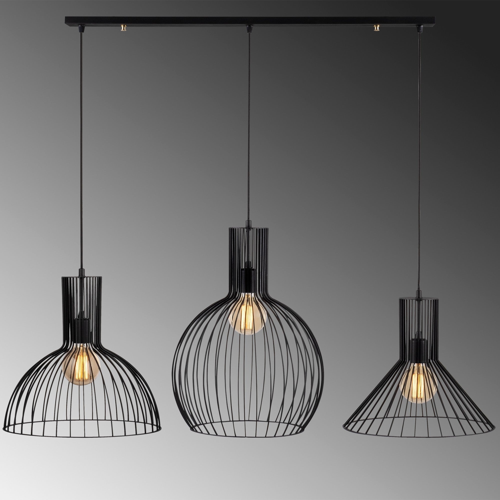Candeeiro de Teto industrial preto, corpo de ferro, 145 x 38 cm, altura ajustável, 3 soquetes E27, design moderno para casa e escritório, solução de iluminação elegante