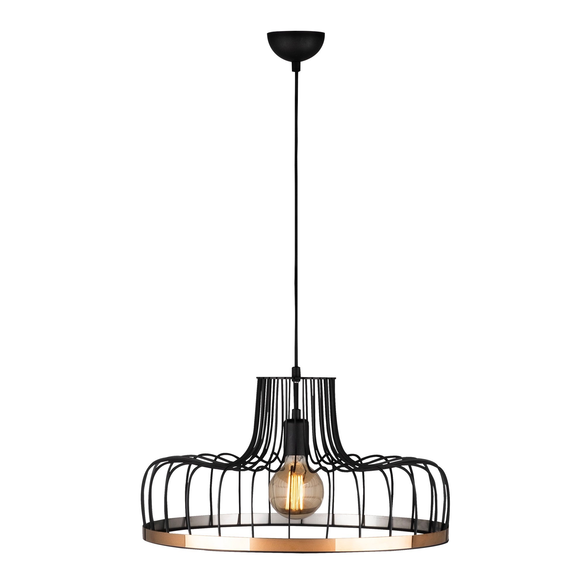 Candeeiro de Teto Industrial, Preto e Cobre, 53 cm de Diâmetro, Altura Ajustável, E27 Máx. 40 W | Corpo de Metal Elegante, Perfeito para Espaços Modernos, Classificação IP20